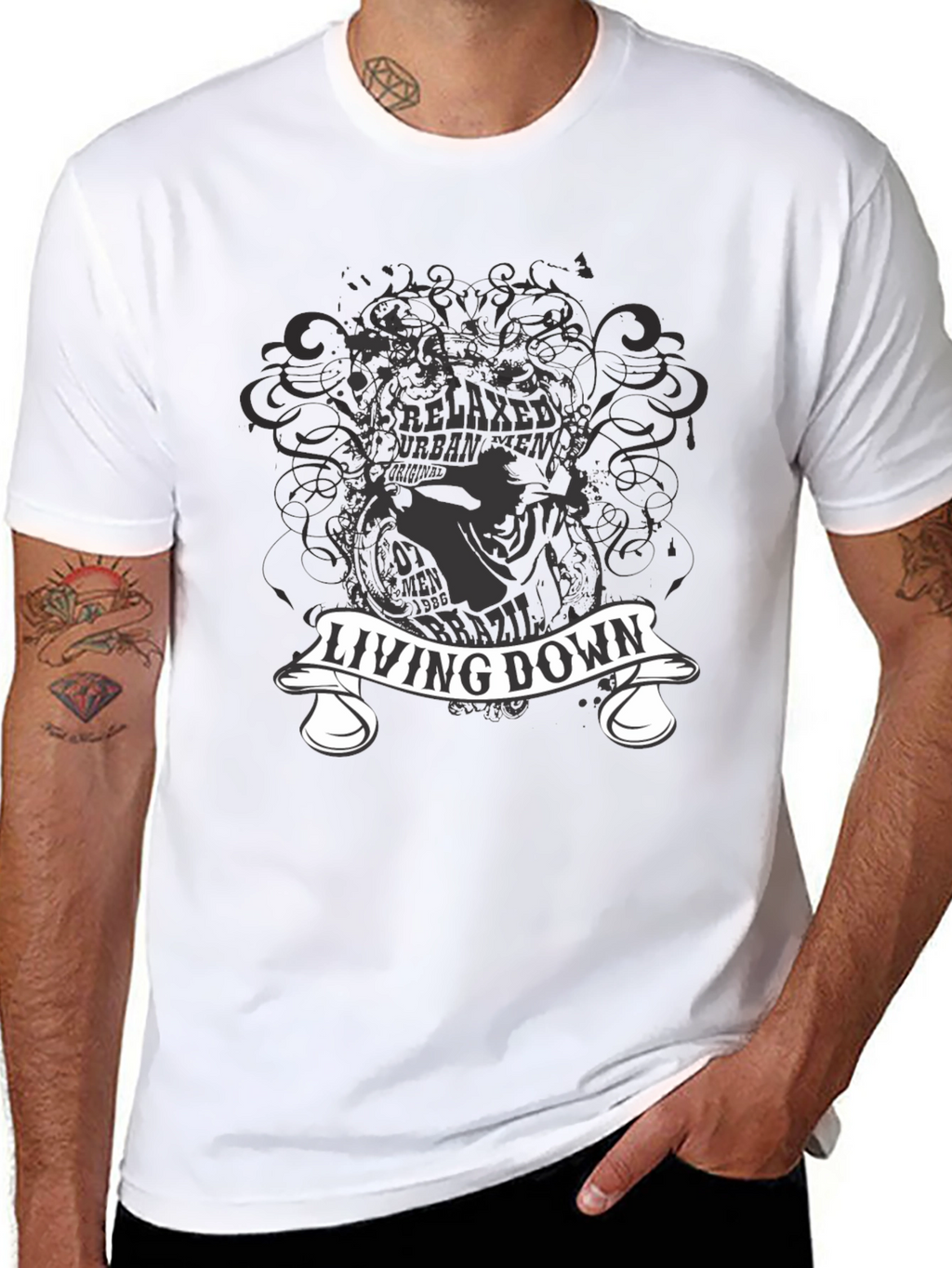 Living Down Urban Men Graphic Black T-Shirt