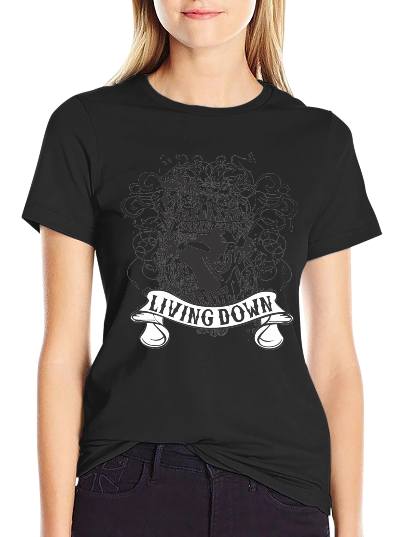 Living Down Urban Men Graphic Black T-Shirt