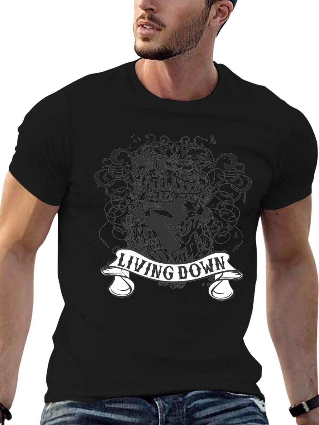 Living Down Urban Men Graphic Black T-Shirt