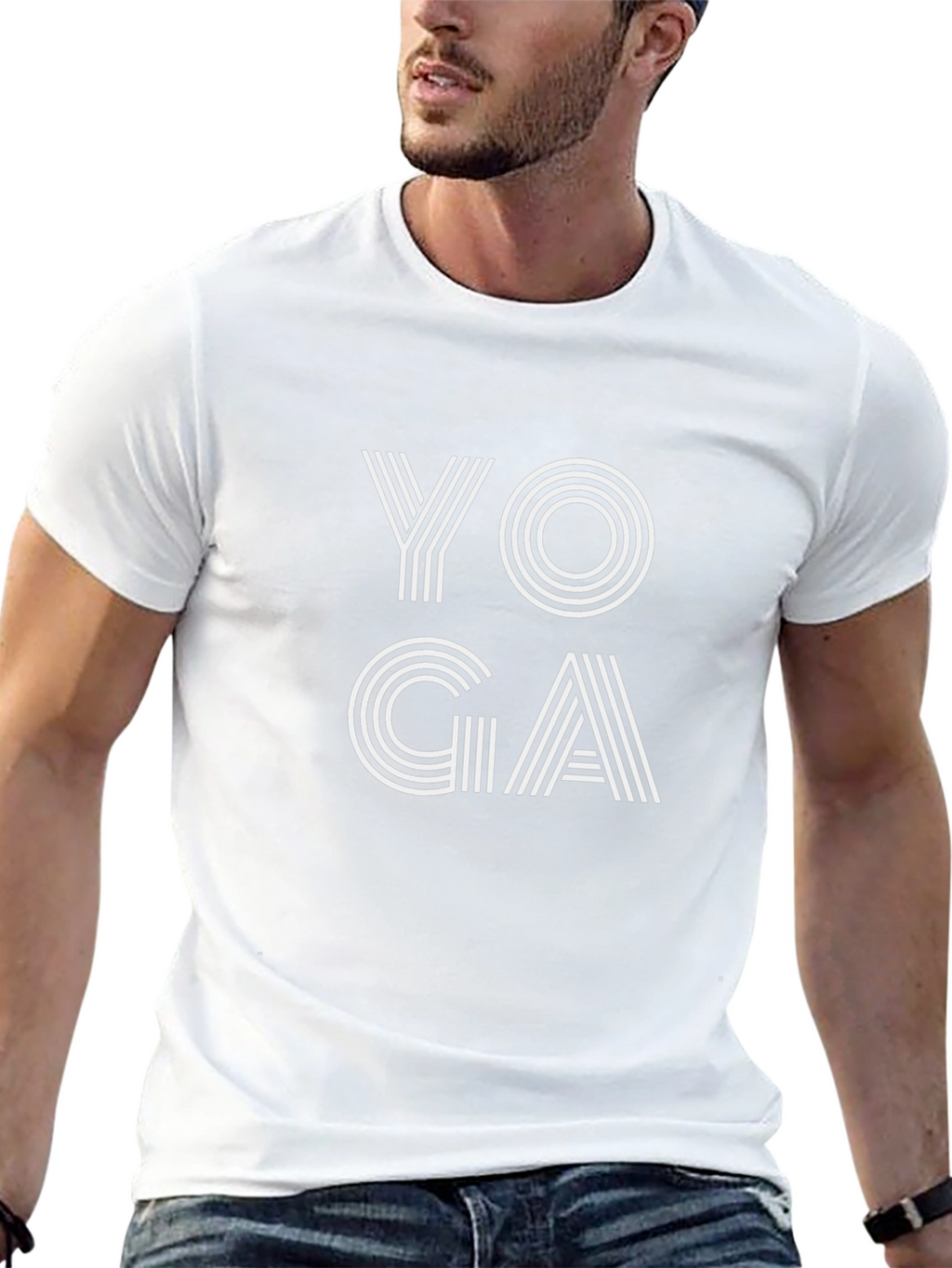 Yoga Striped Graphic Tee - Black Cotton Casual T-Shirt
