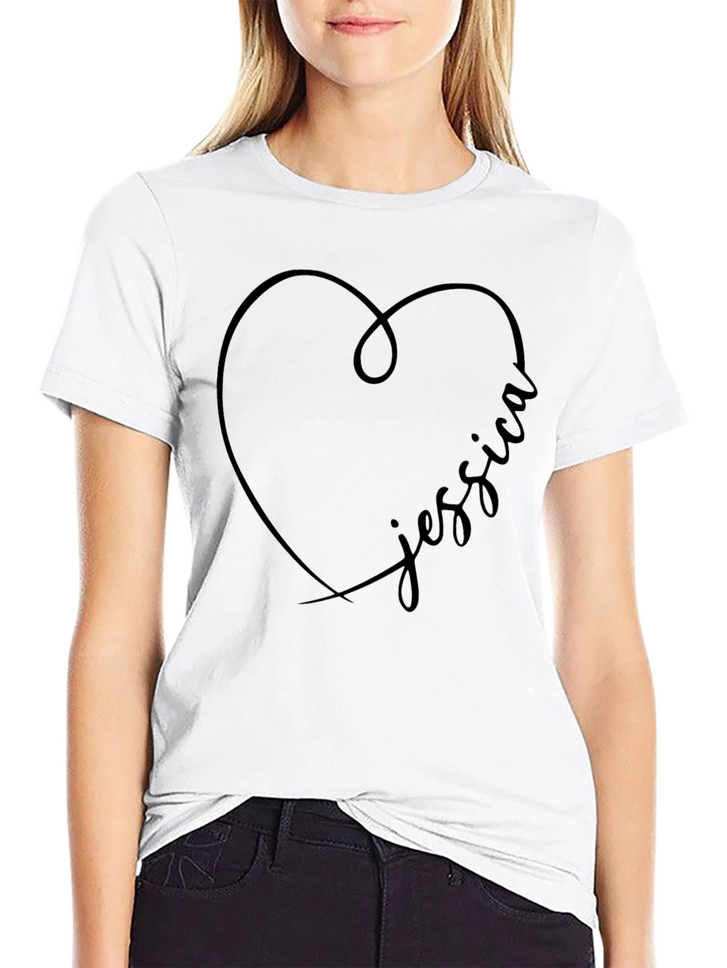 Personalized Jessica Heart T-Shirt - Black