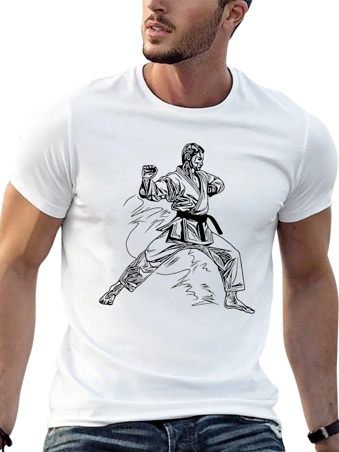 Karate Pose Graphic Black T-Shirt