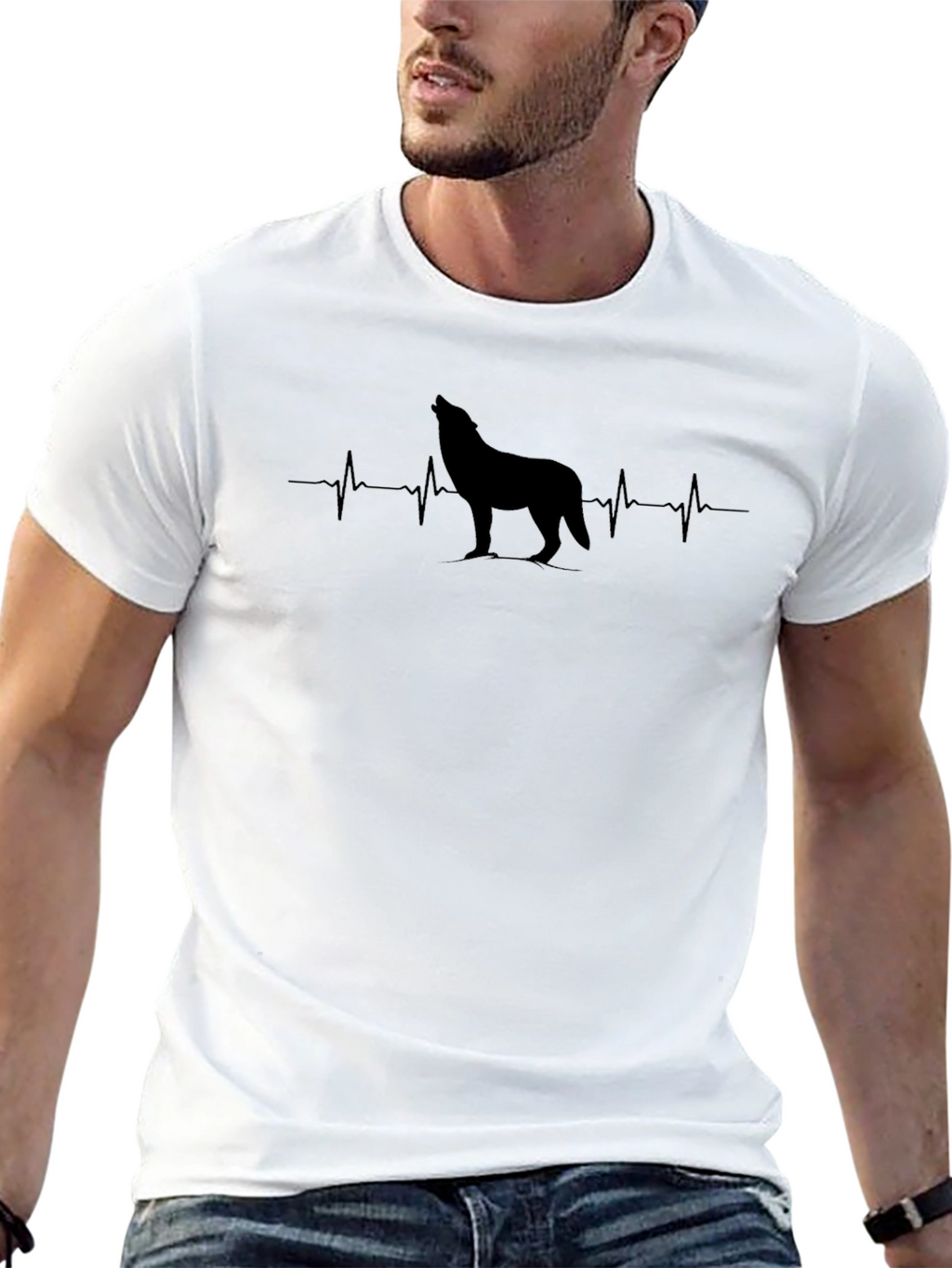 Wolf Heartbeat T-Shirt - Mens Black Graphic Tee