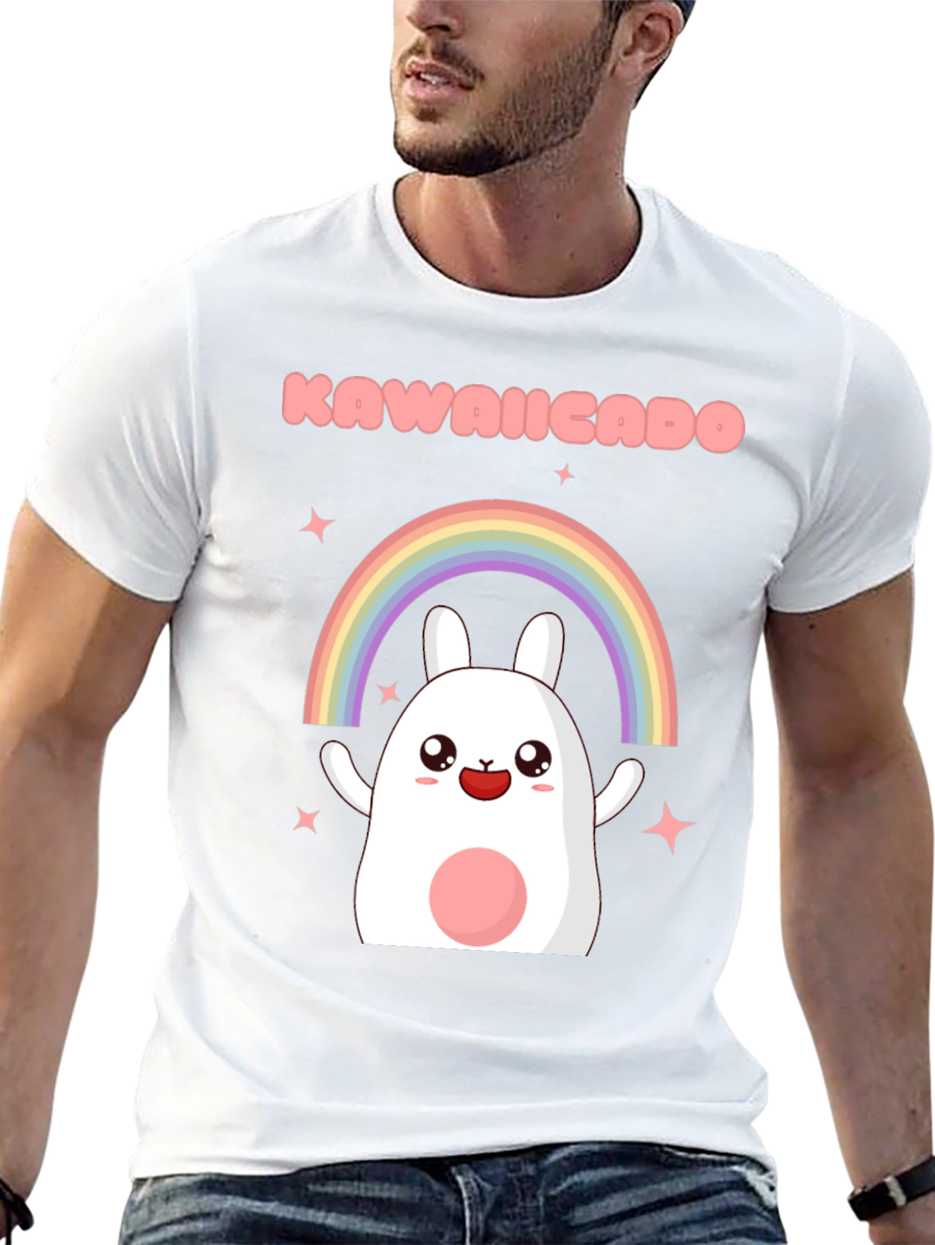 Kawaii Rainbow Bunny Black T-Shirt