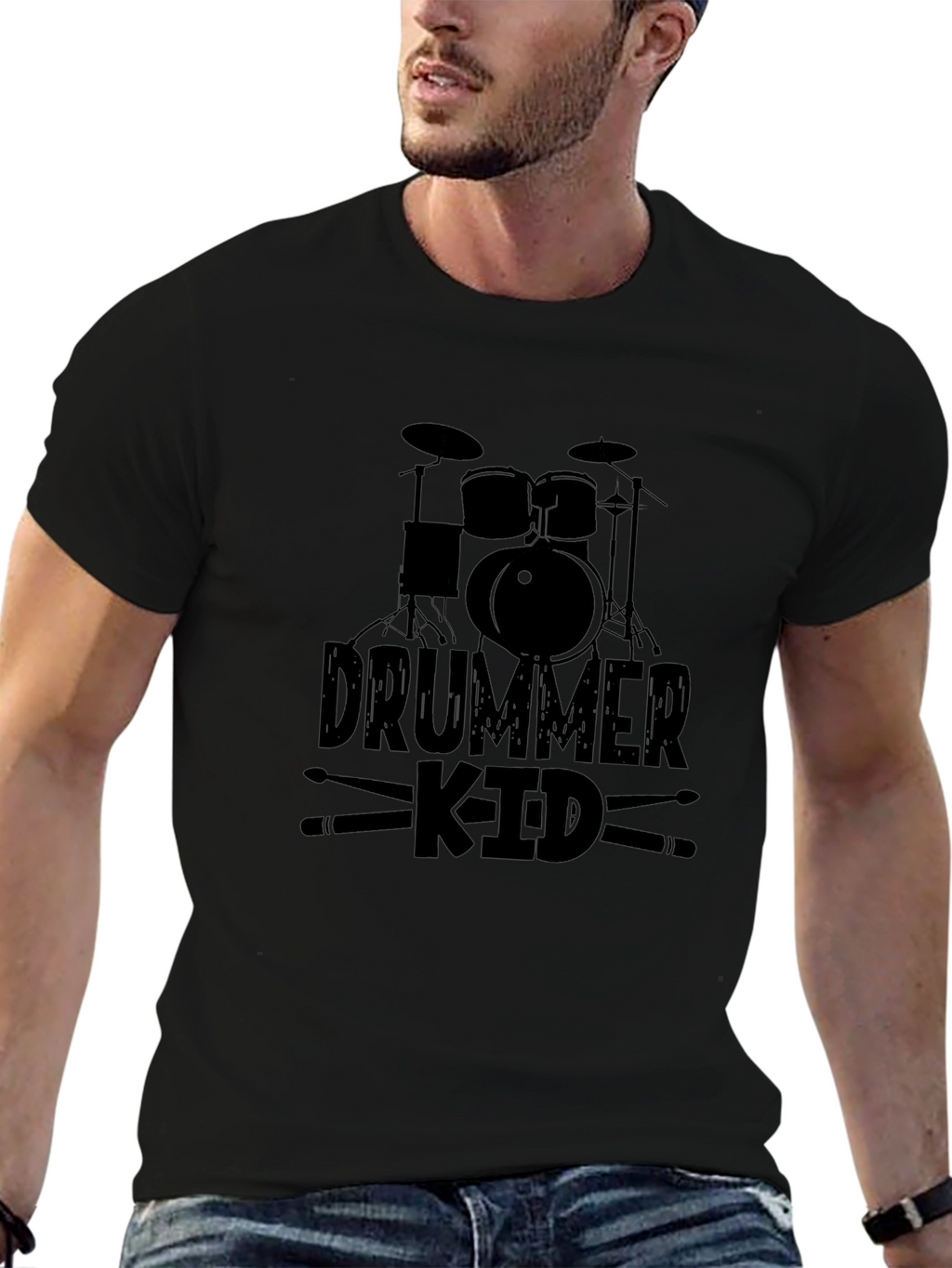 Drummer Kid Graphic Black T-Shirt