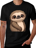 Cute Sloth Graphic Print Black T-Shirt