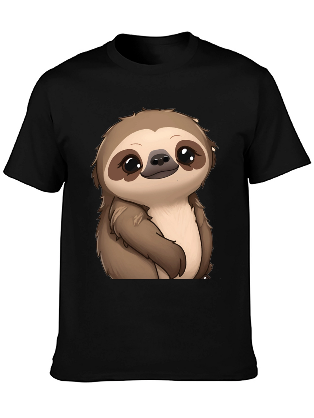 Cute Sloth Graphic Print Black T-Shirt