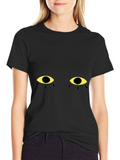 Mysterious Eyes Graphic Tee - Black Cotton T-Shirt