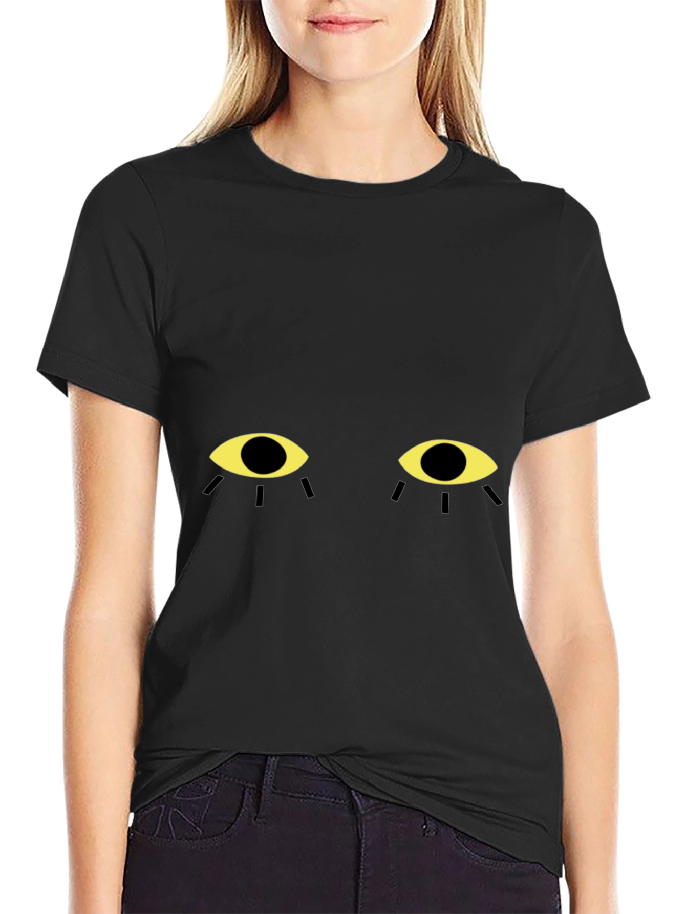 Mysterious Eyes Graphic Tee - Black Cotton T-Shirt