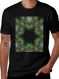 Abstract Green Pattern Black T-Shirt