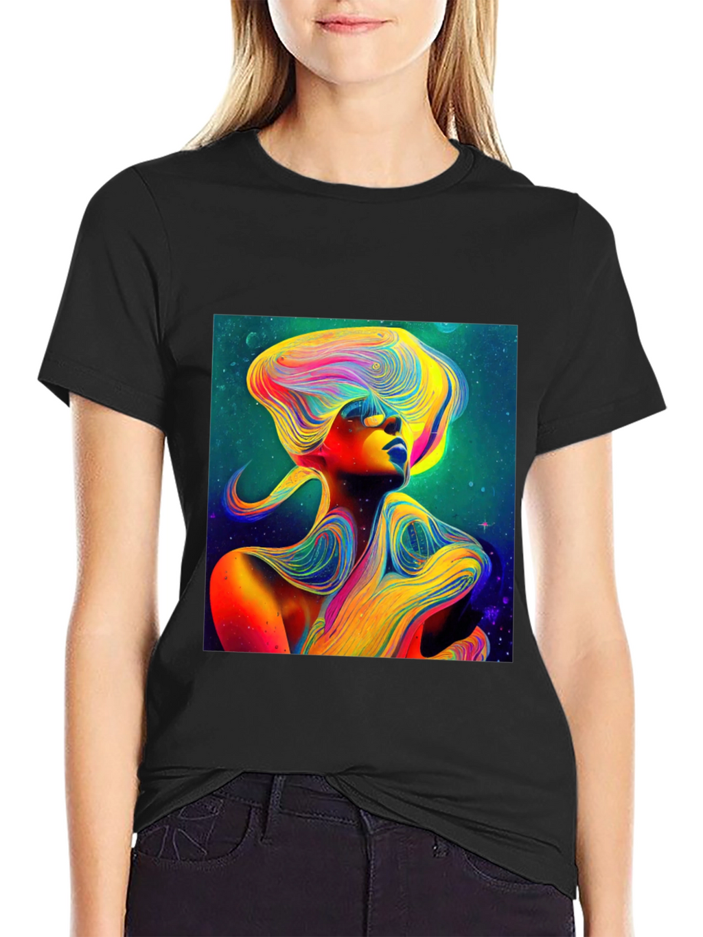 Vibrant Abstract Woman Graphic Tee - Unique Art Shirt