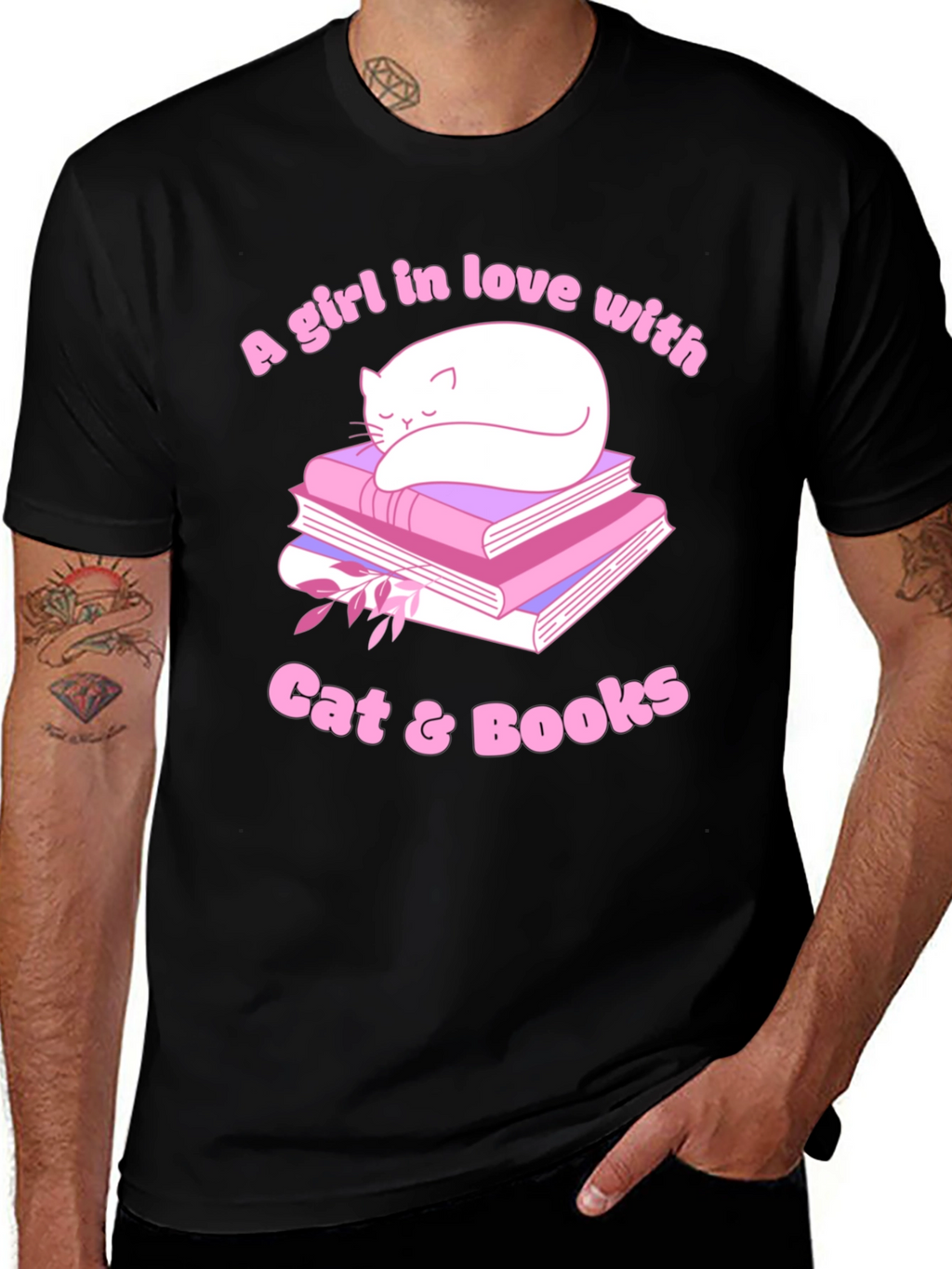 Cat & Books Graphic Tee - Book Lovers Shirt