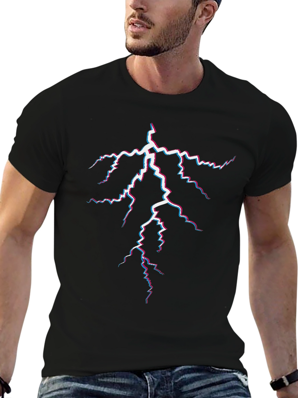 Electric Lightning Bolt Graphic Tee - Black