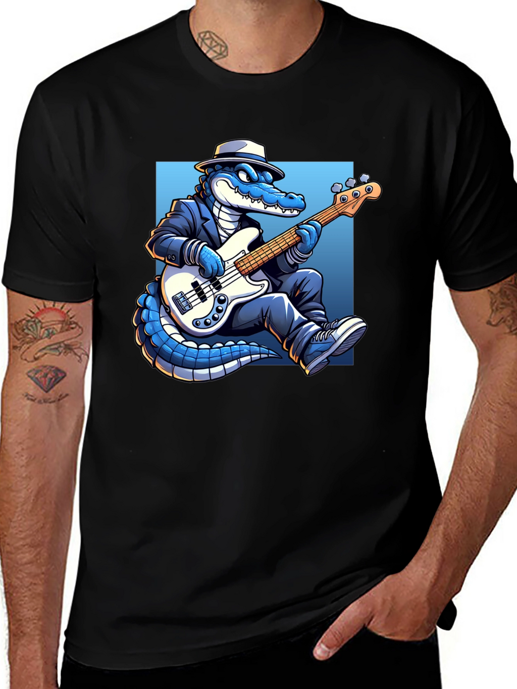Cool Gator Playing Bass Guitar T-Shirt
