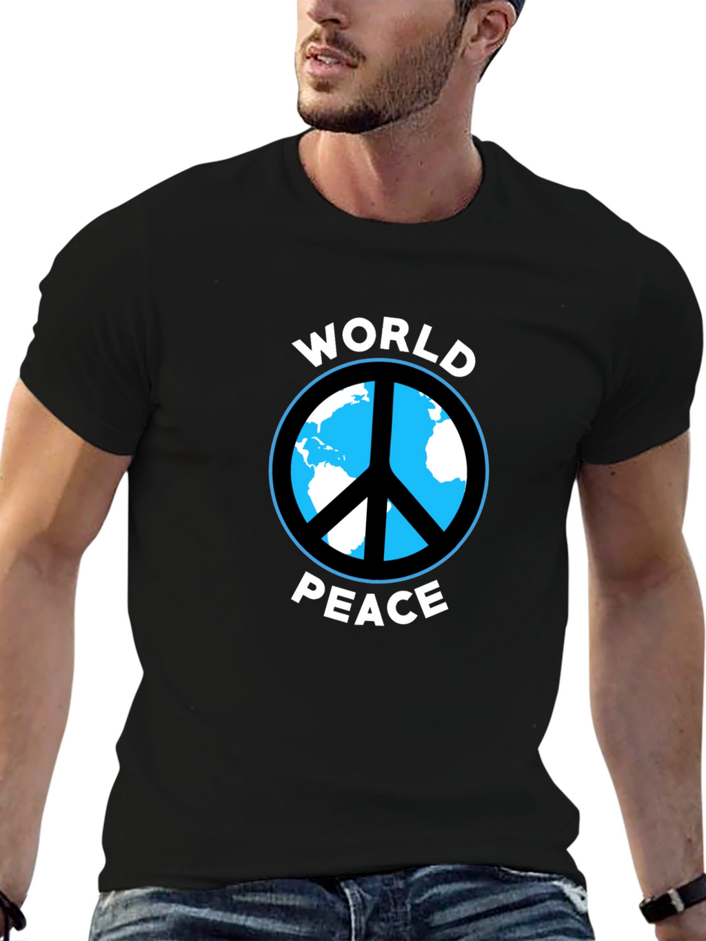 World Peace Graphic Tee - Black Cotton Casual