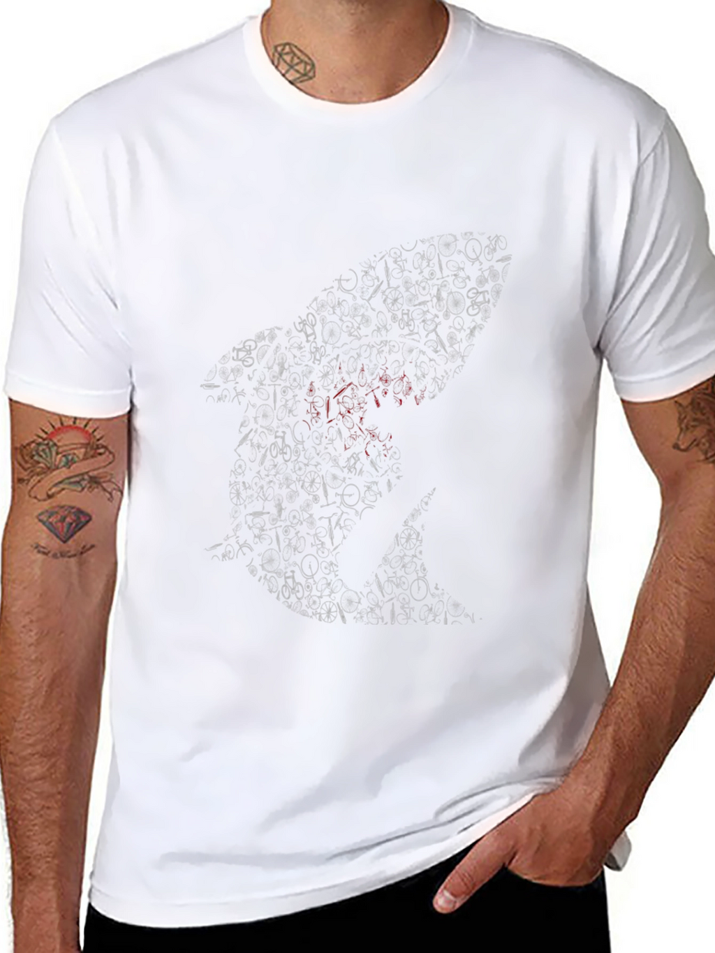Mens Black Bicycle Shark Graphic T-Shirt