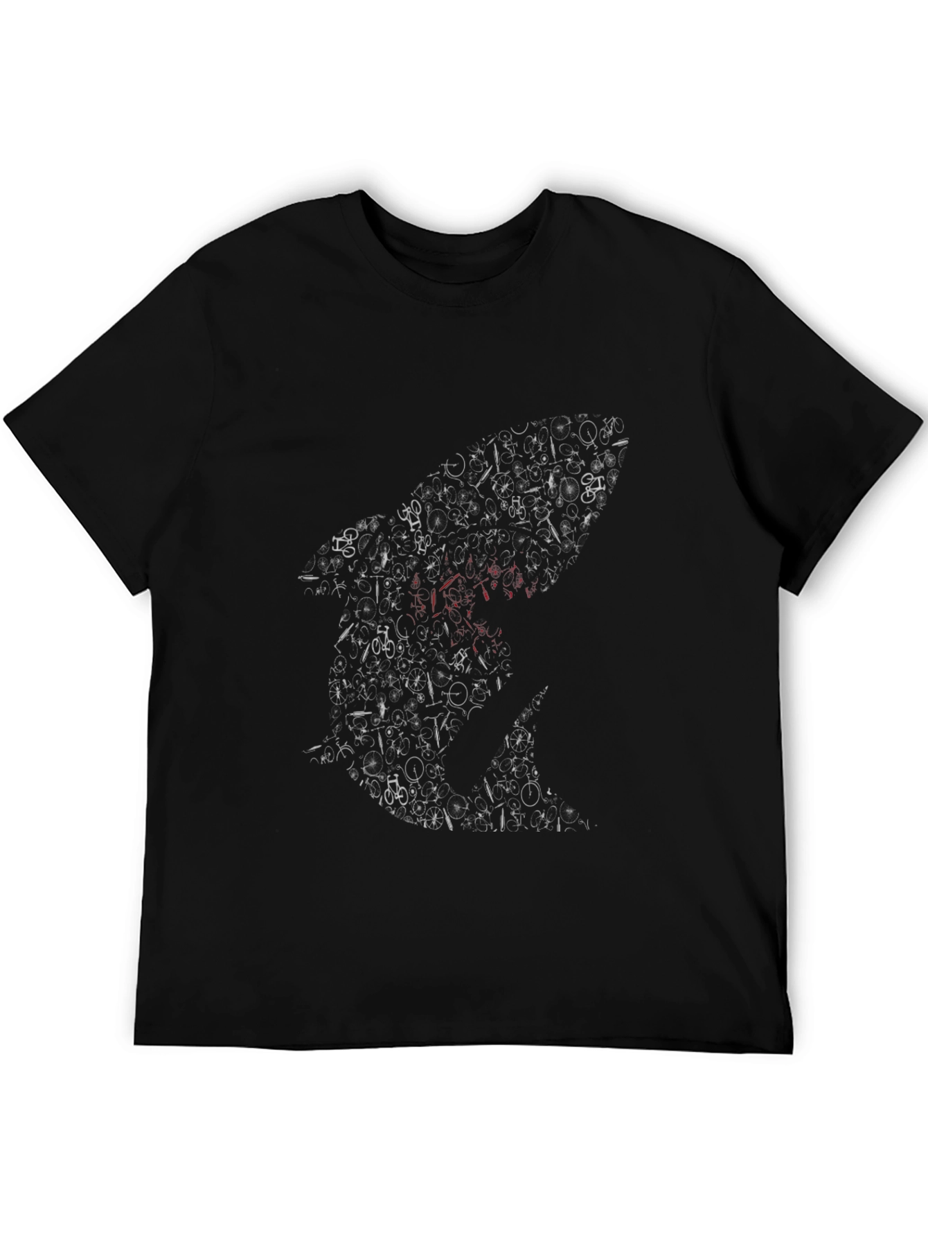 Mens Black Bicycle Shark Graphic T-Shirt