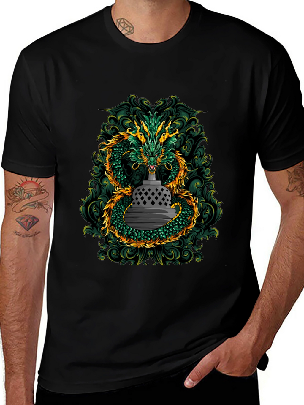 Dragon & Temple Graphic Tee - Black Cotton Blend