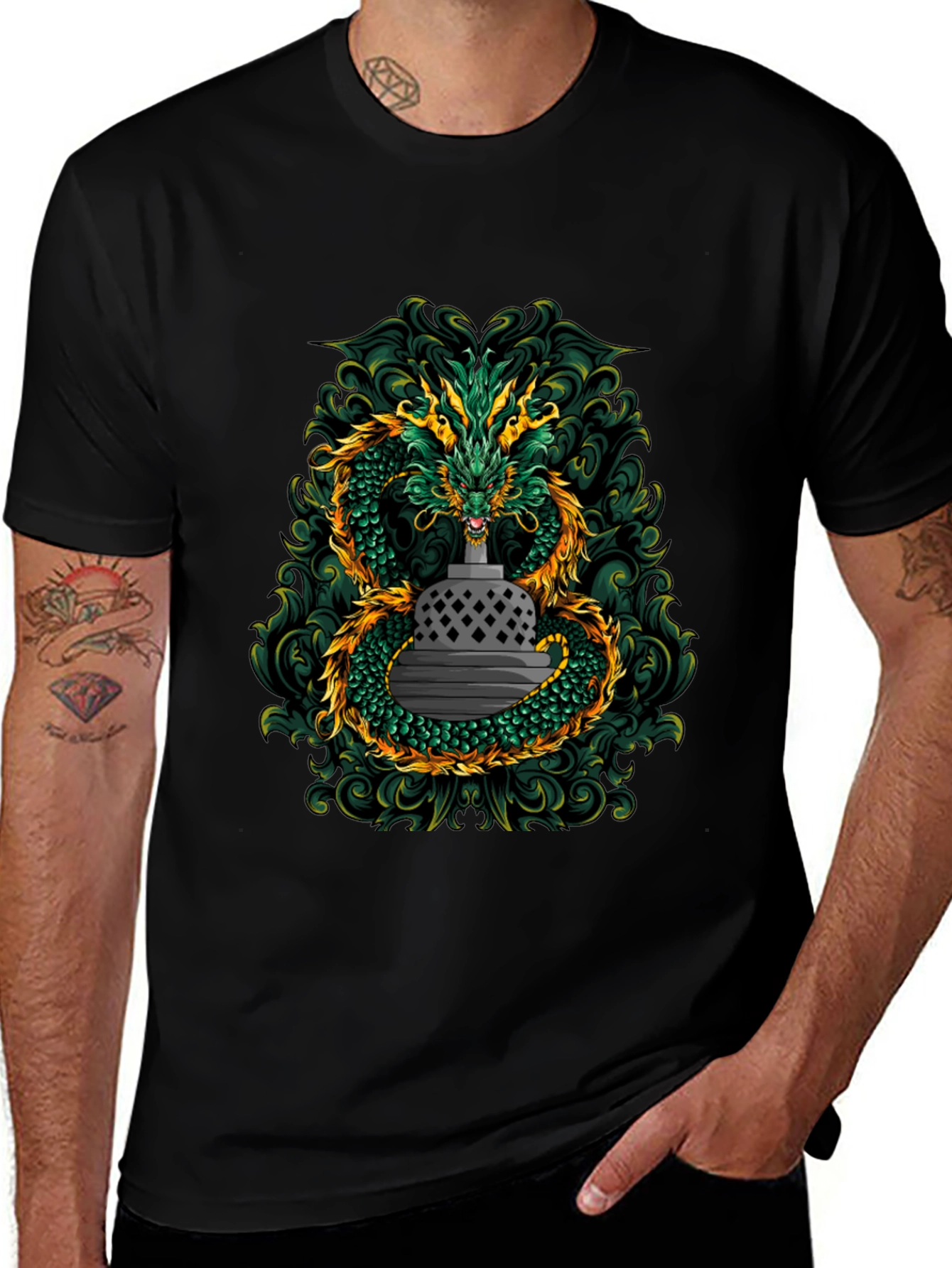 Dragon & Temple Graphic Tee - Black Cotton Blend
