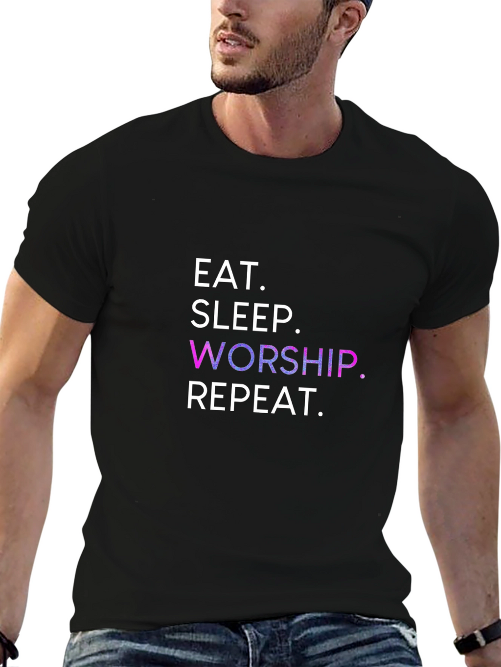 Eat Sleep Worship Repeat Black T-Shirt