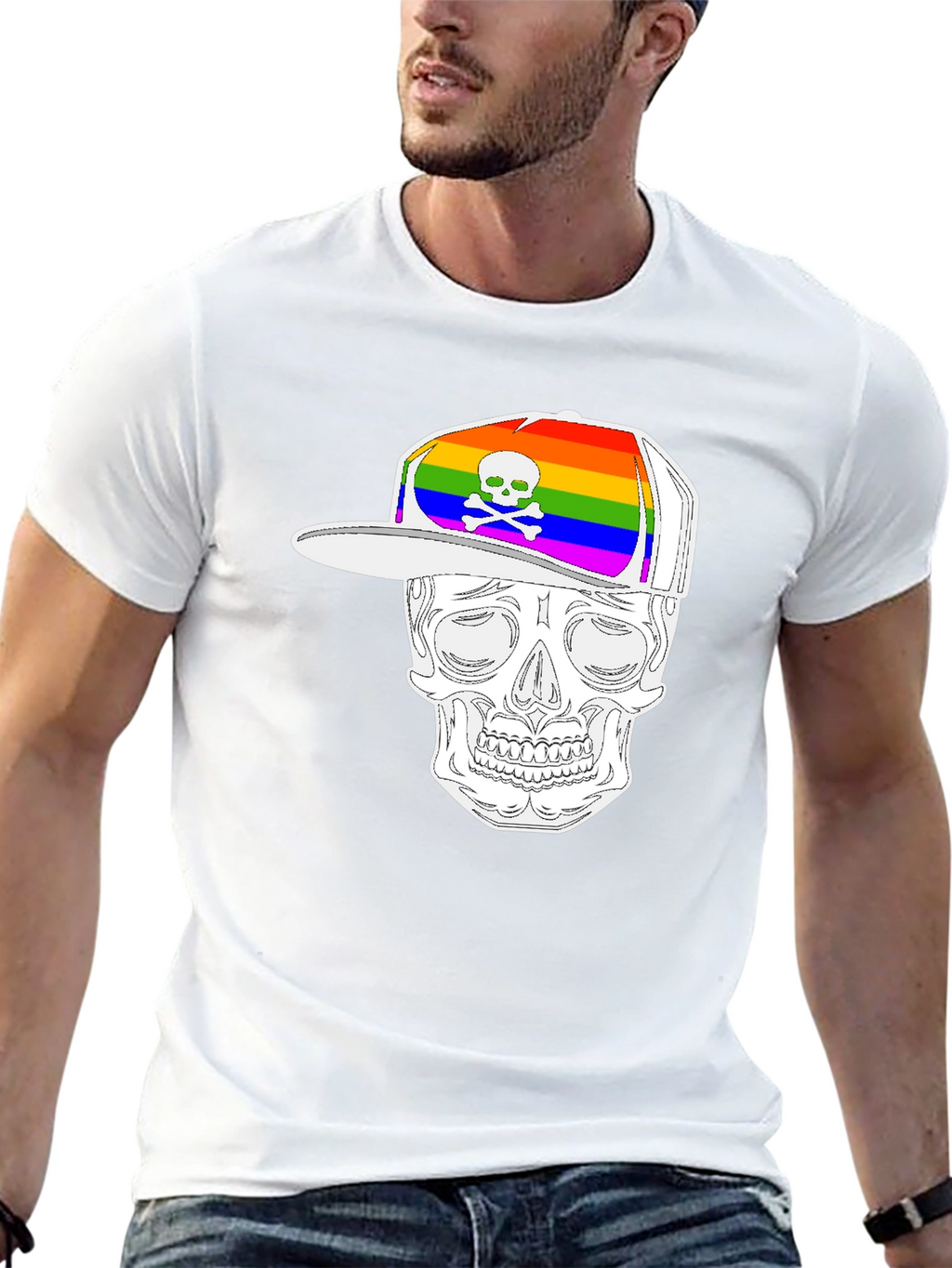 Skull Wearing Rainbow Hat Graphic Tee