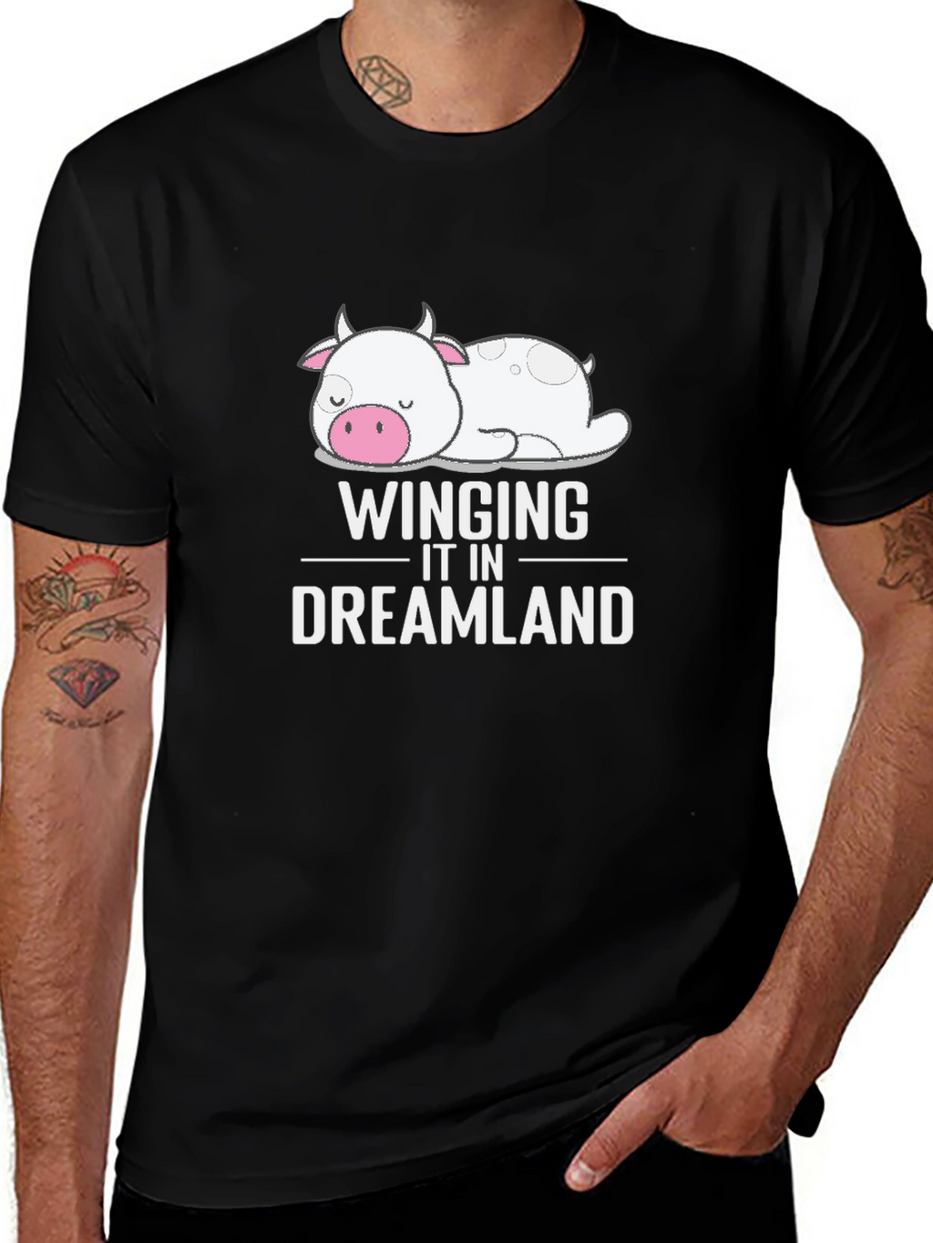 Dreamland Cow Graphic Tee - Soft Black T-Shirt