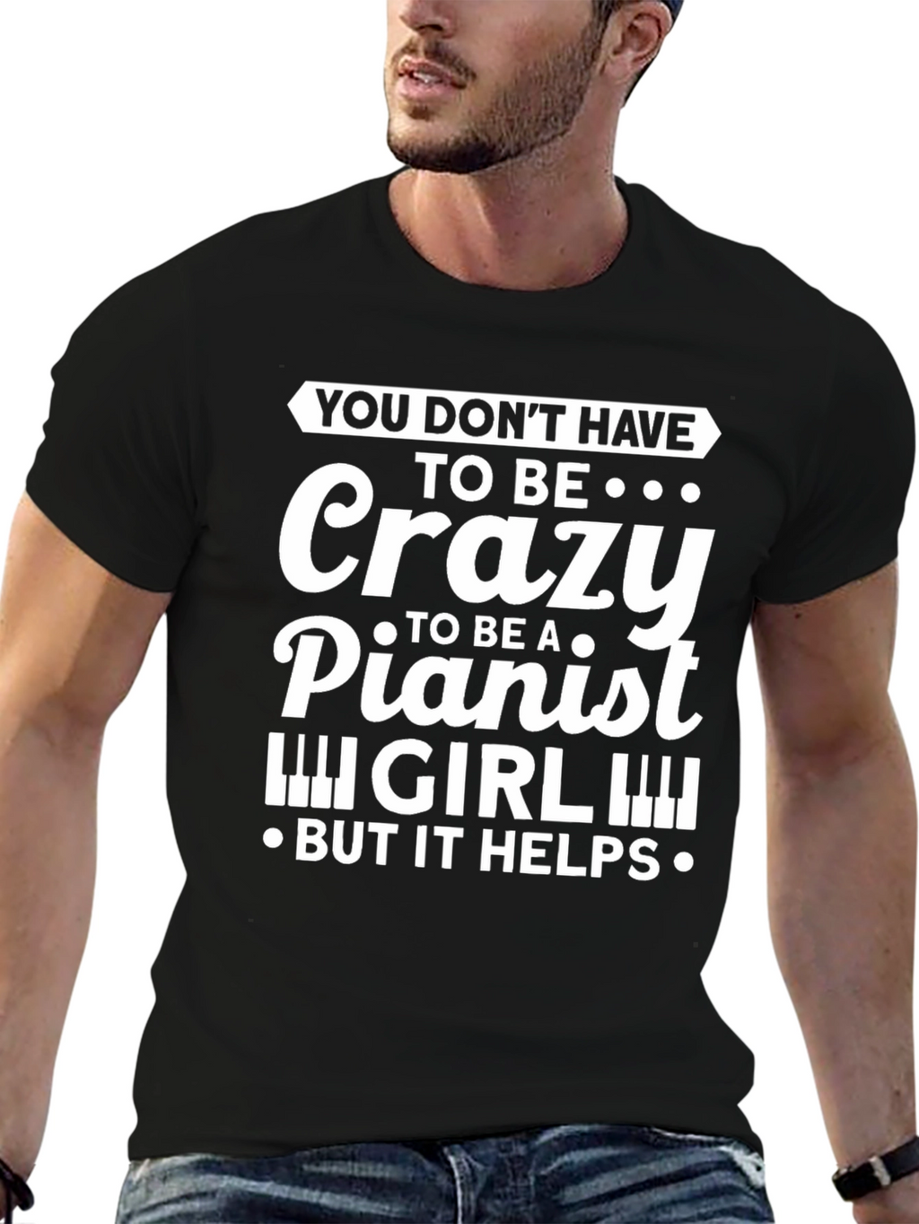 Crazy Pianist Girl Black T-Shirt