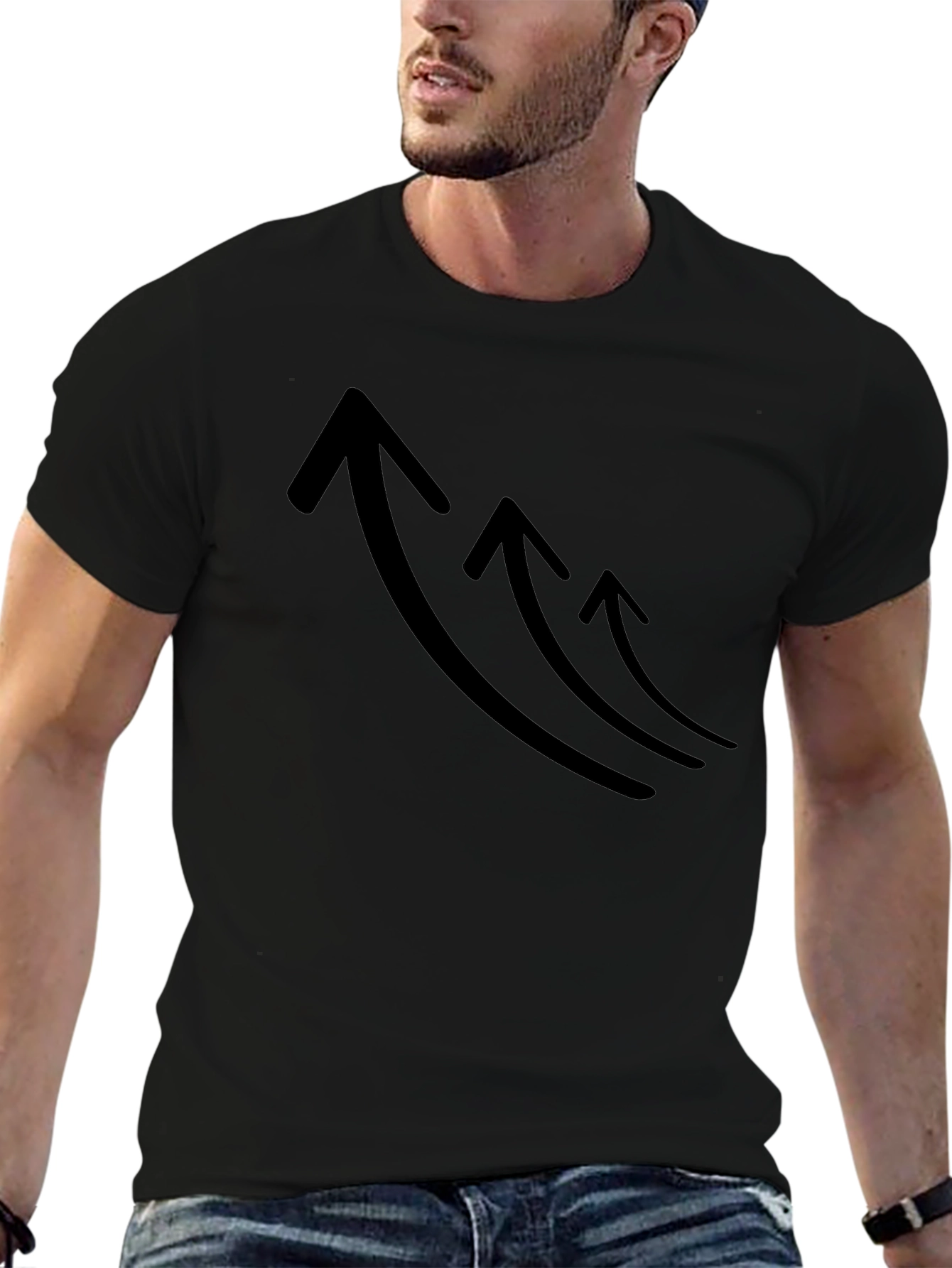 Mens Black T-Shirt with Rising Arrows Graphic