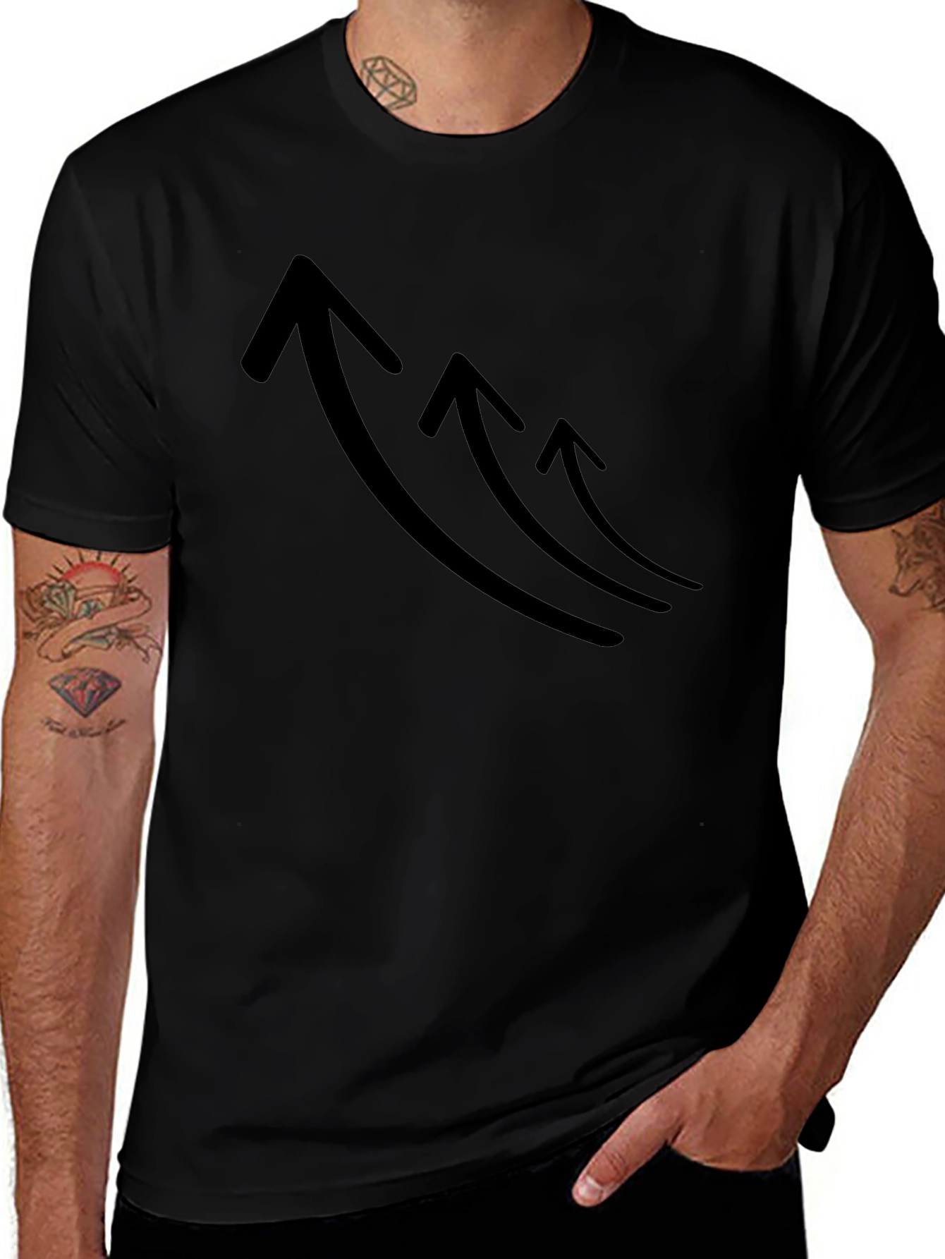 Mens Black T-Shirt with Rising Arrows Graphic