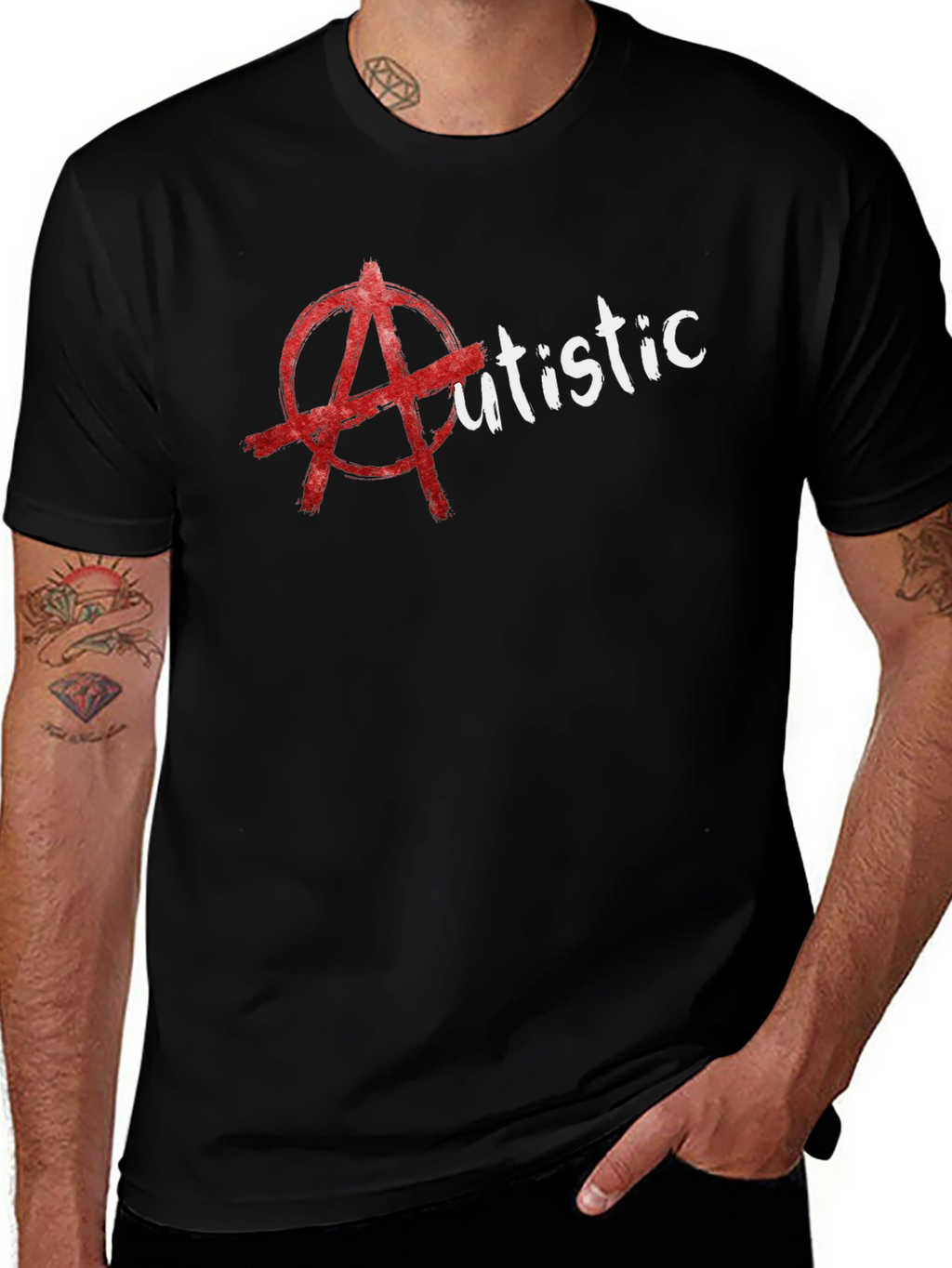 Edgy Autistic Anarchy Symbol Graphic T-Shirt