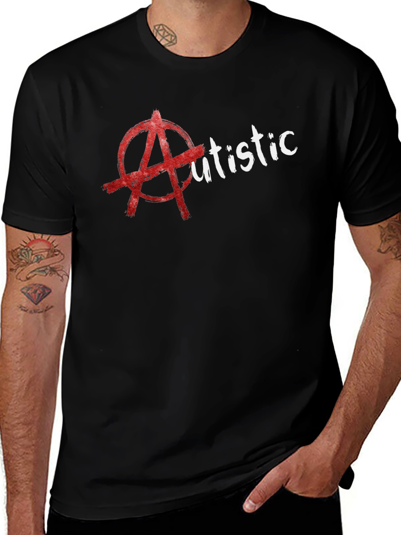 Edgy Autistic Anarchy Symbol Graphic T-Shirt