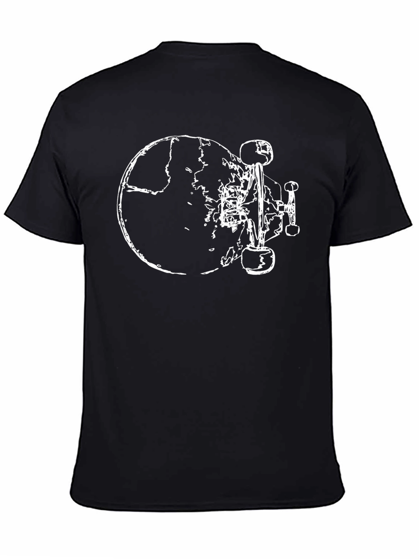 Skateboard Earth Graphic Tee - Black Cotton Casual Shirt