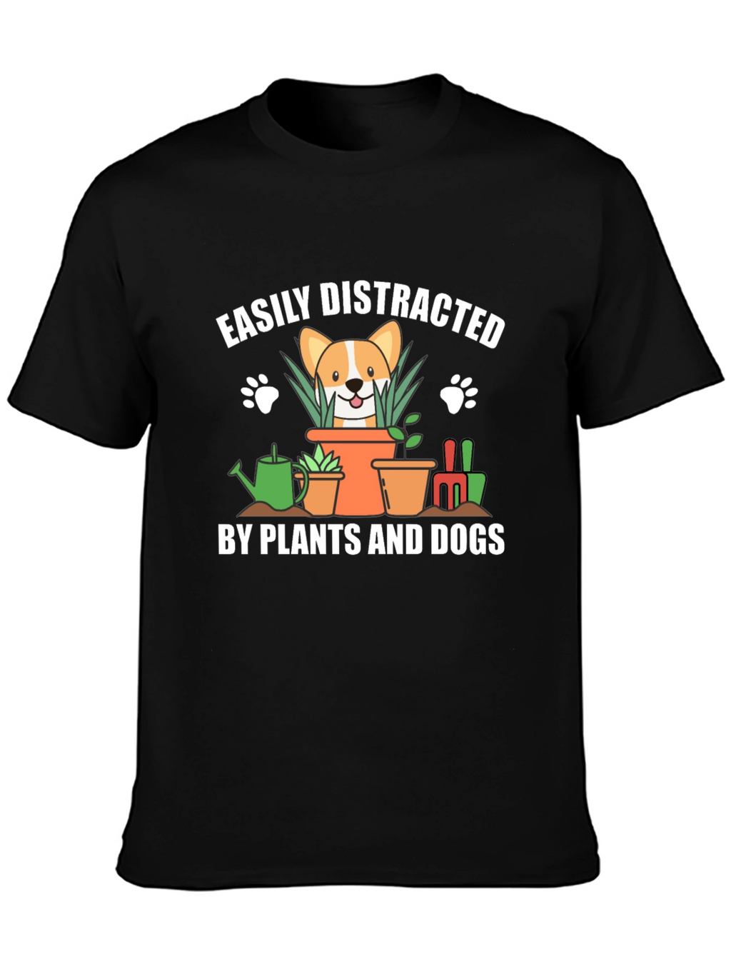 Easily Distracted by Plants and Dogs Black T-Shirt