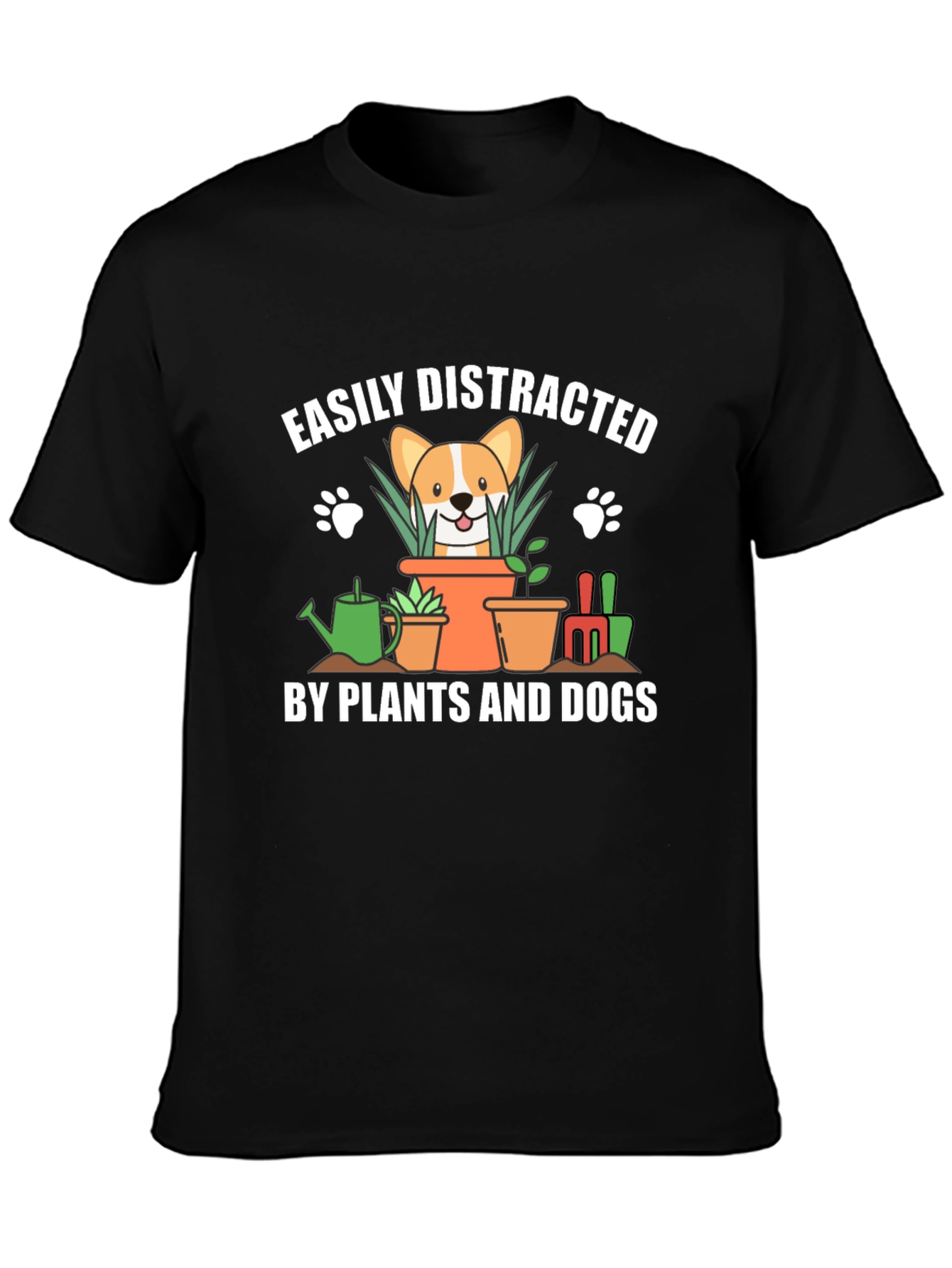 Easily Distracted by Plants and Dogs Black T-Shirt