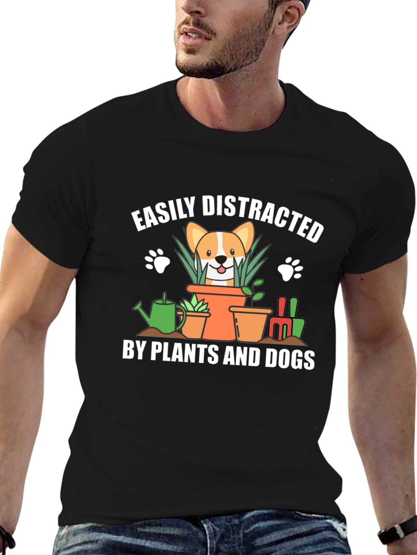 Easily Distracted by Plants and Dogs Black T-Shirt