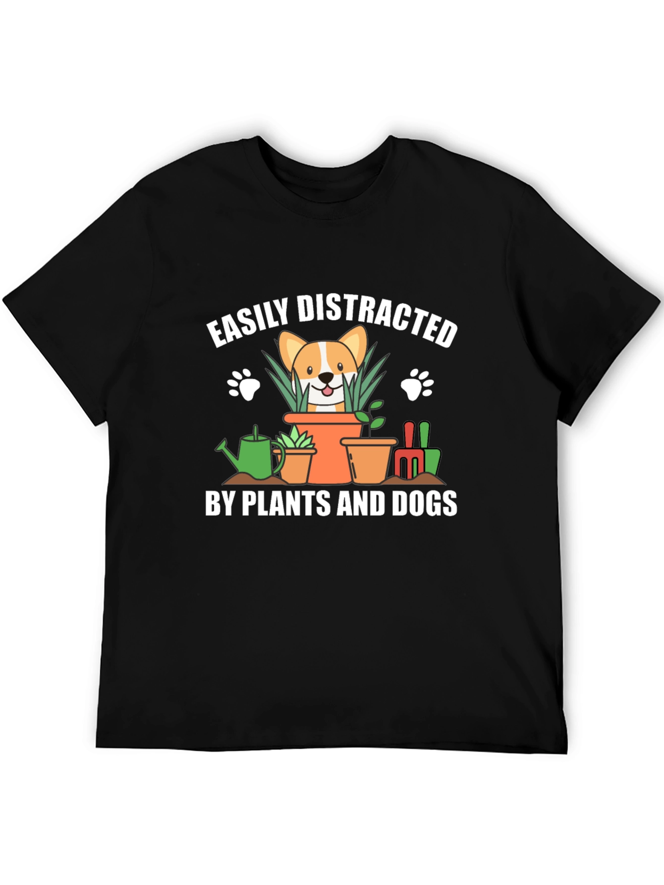 Easily Distracted by Plants and Dogs Black T-Shirt