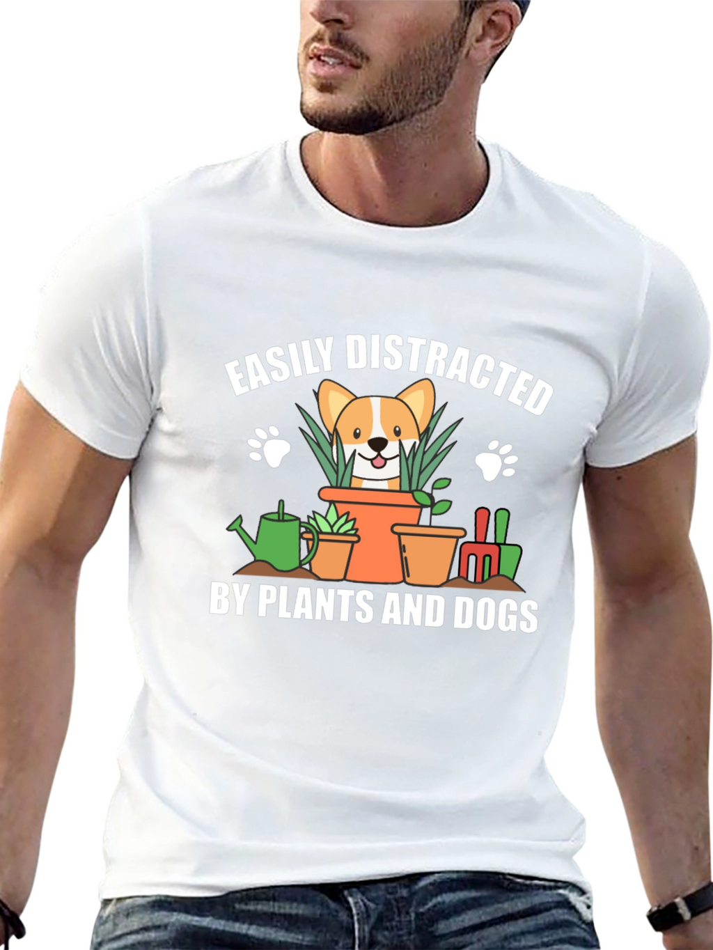 Easily Distracted by Plants and Dogs Black T-Shirt