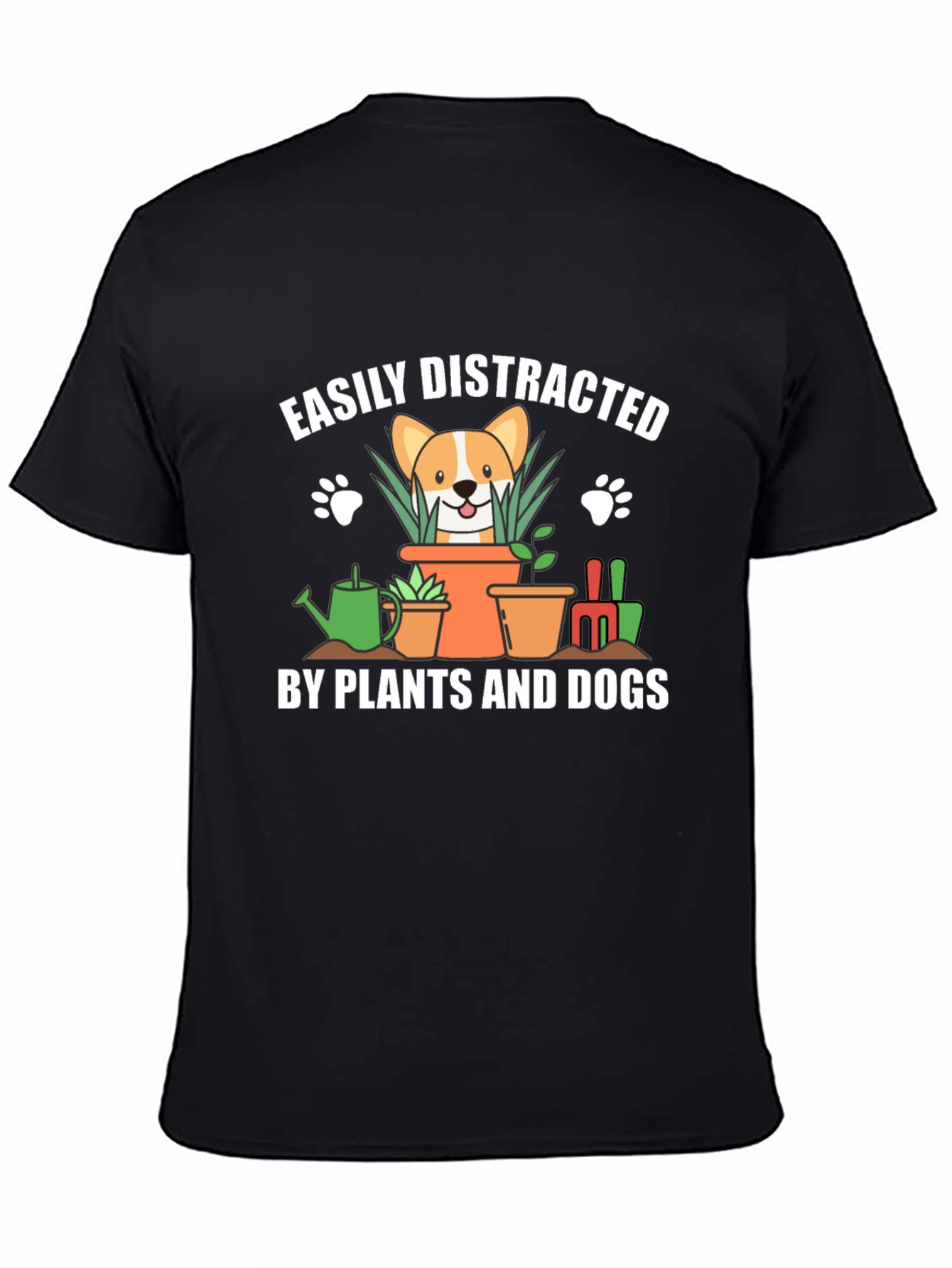 Easily Distracted by Plants and Dogs Black T-Shirt