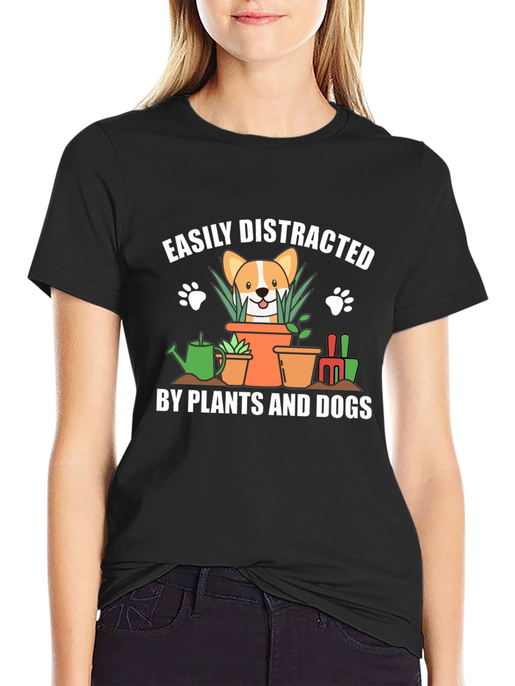 Easily Distracted by Plants and Dogs Black T-Shirt
