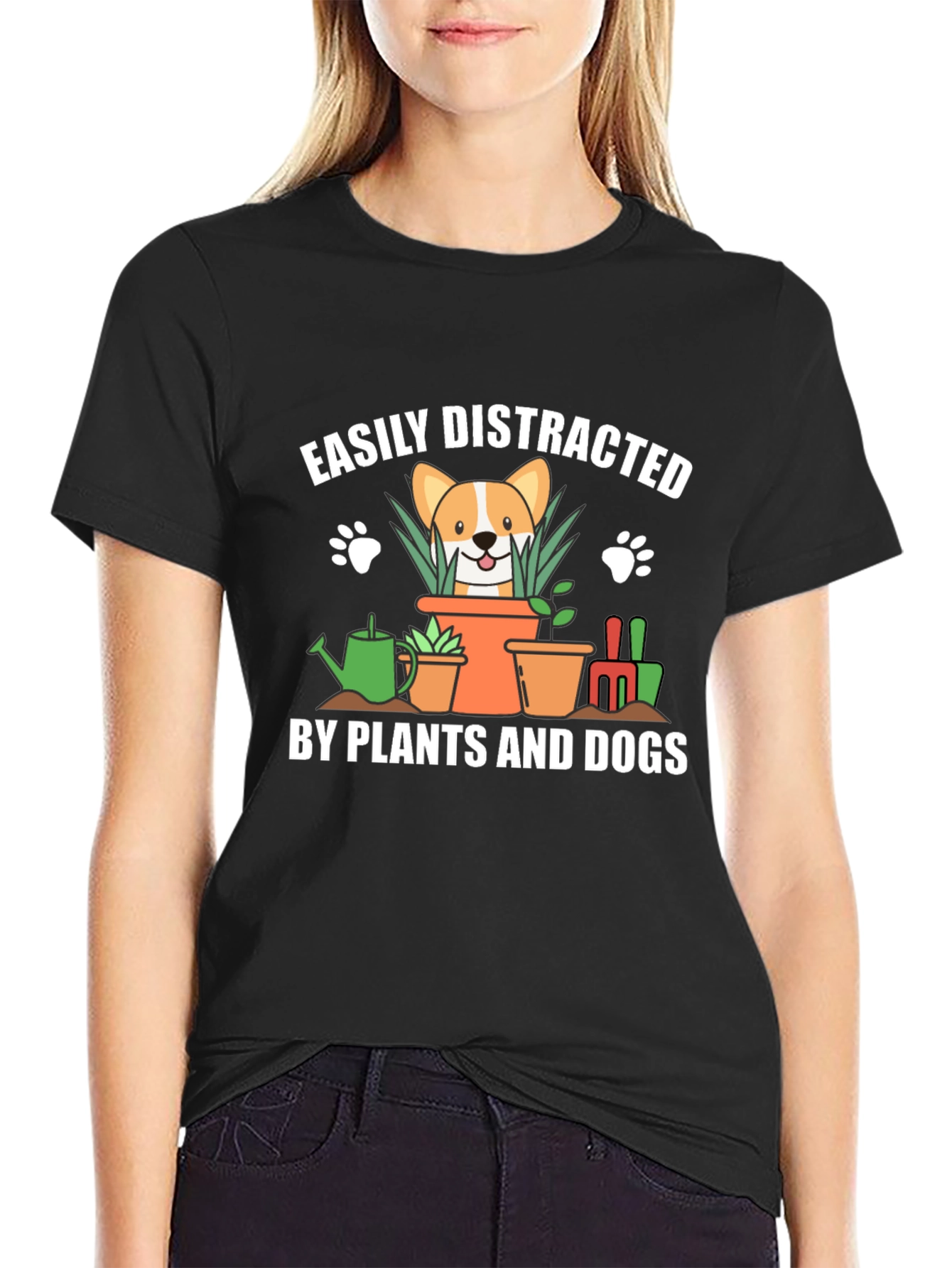 Easily Distracted by Plants and Dogs Black T-Shirt