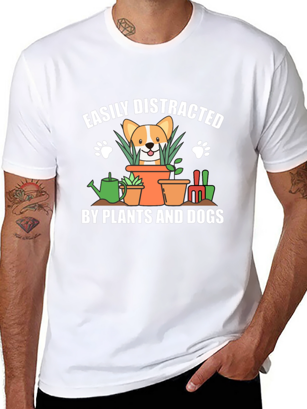 Easily Distracted by Plants and Dogs Black T-Shirt
