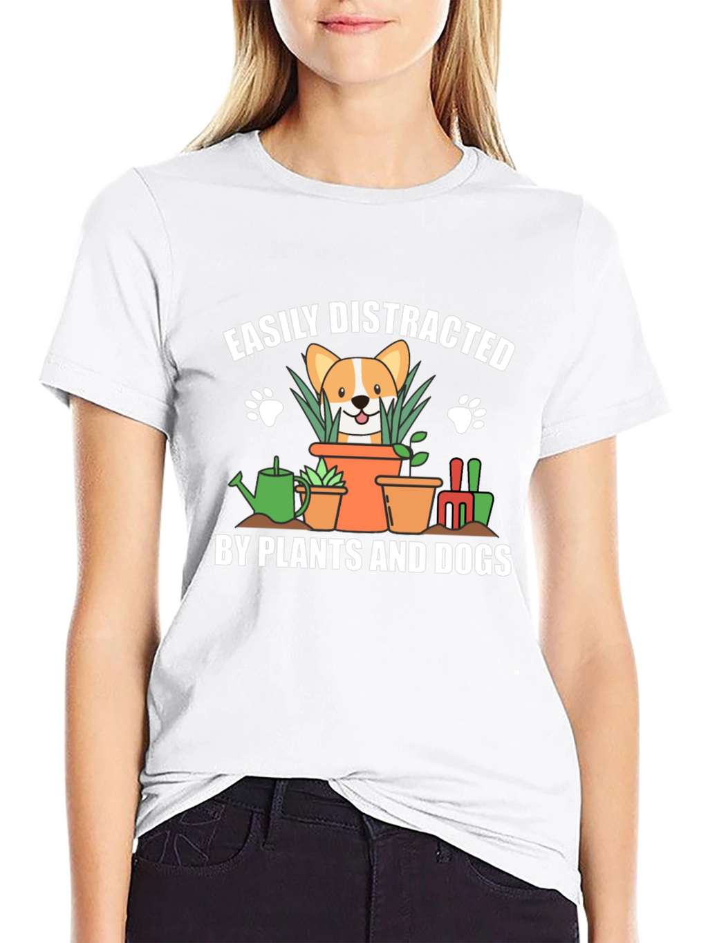 Easily Distracted by Plants and Dogs Black T-Shirt