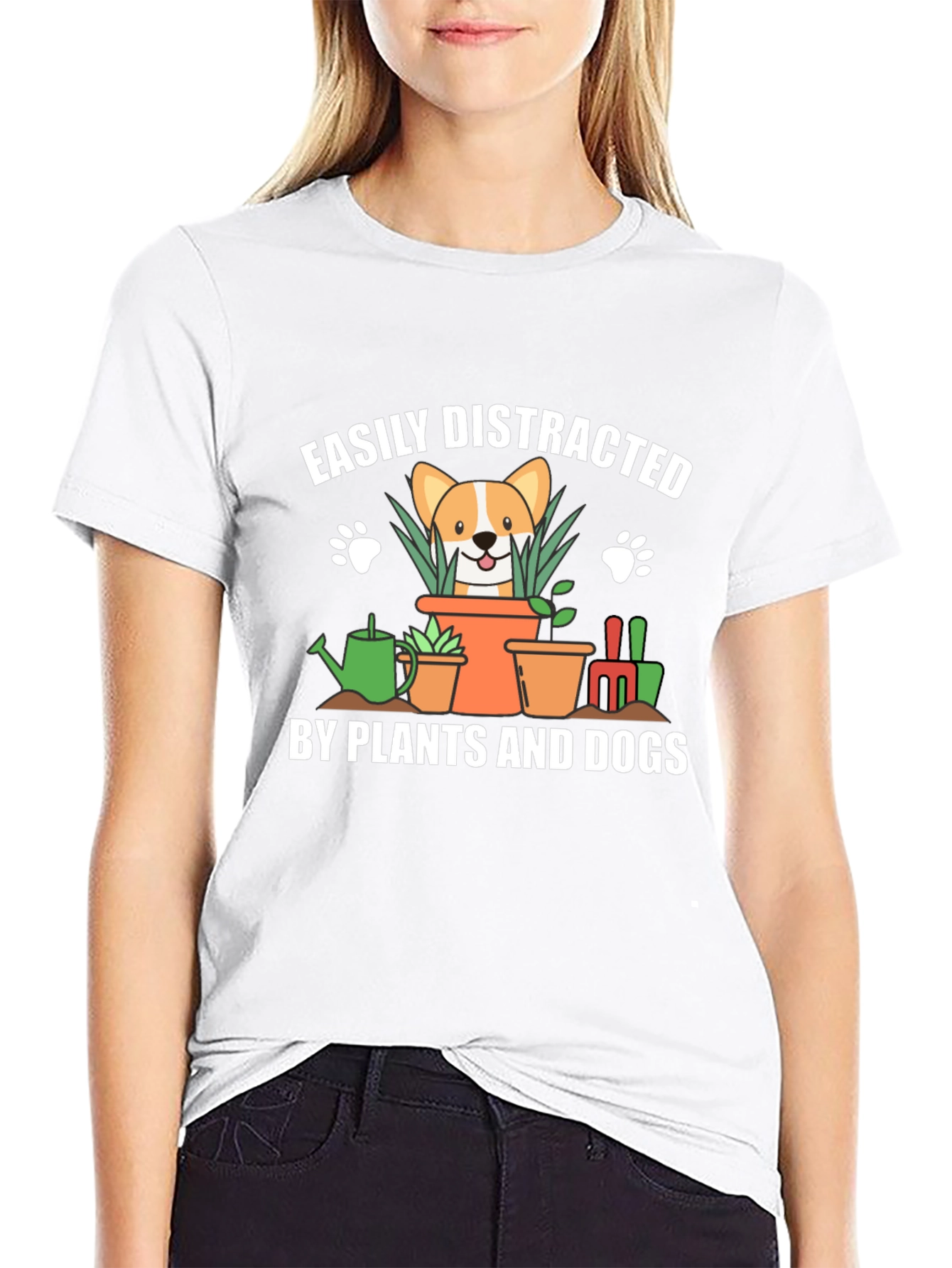Easily Distracted by Plants and Dogs Black T-Shirt