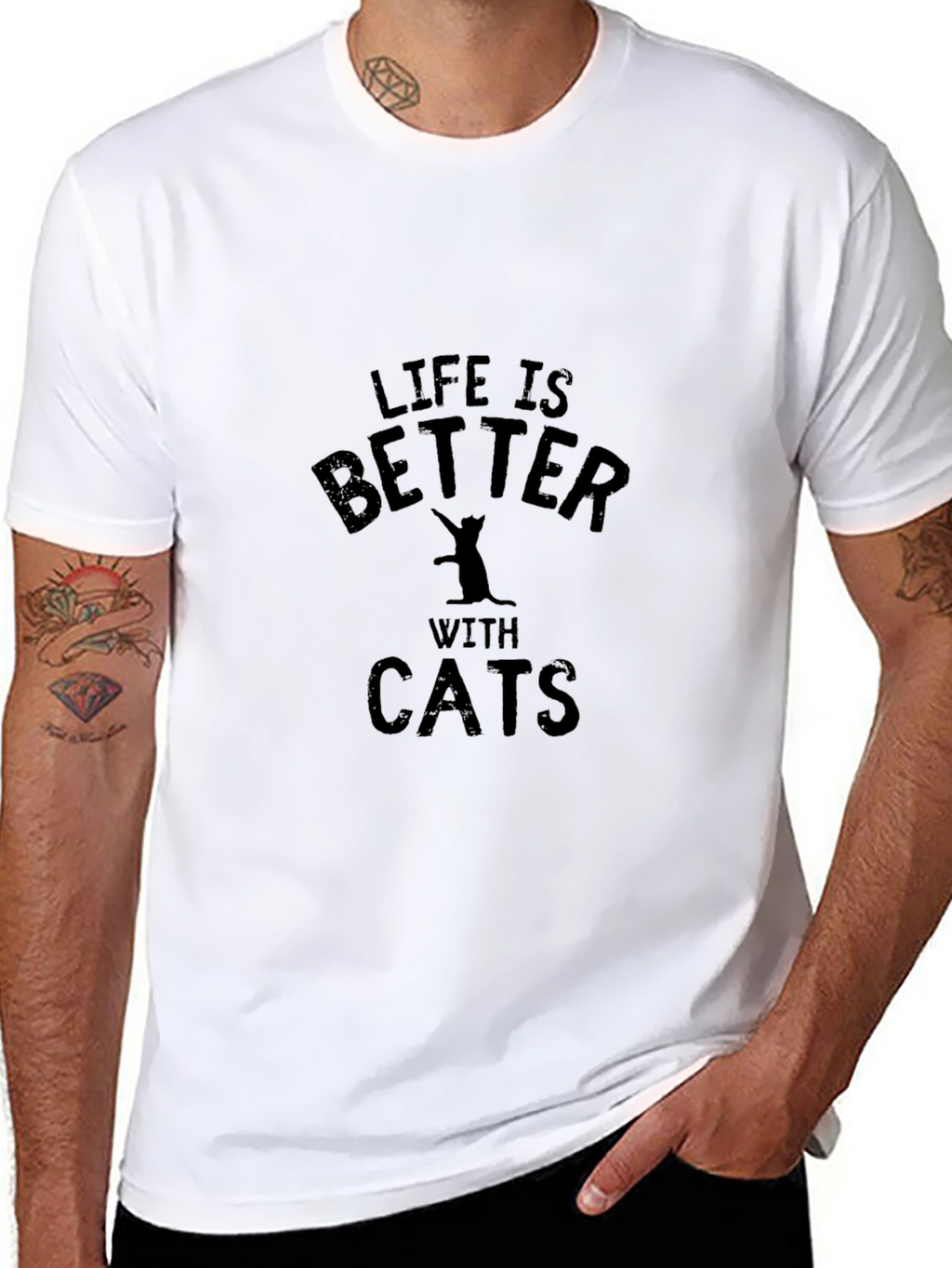 Life is Better with Cats Black T-Shirt