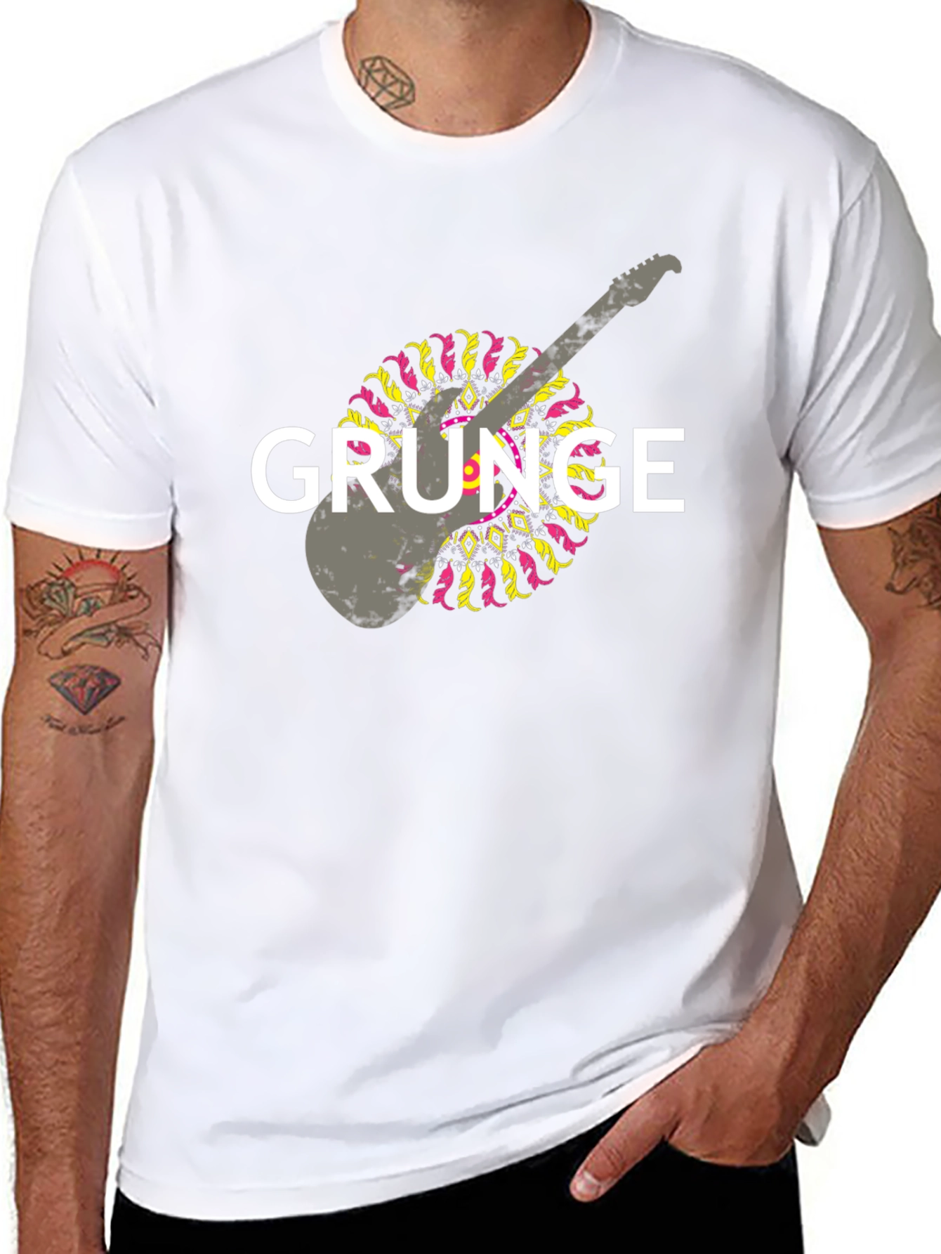 Grunge Guitar Graphic T-Shirt - Black