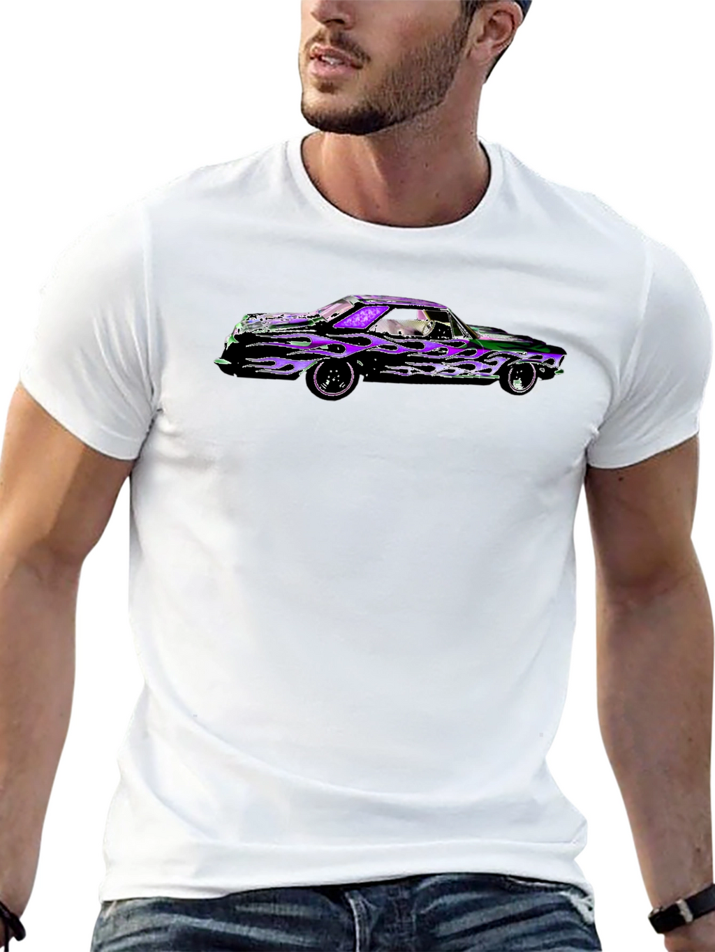 Flame Car Graphic Black T-Shirt