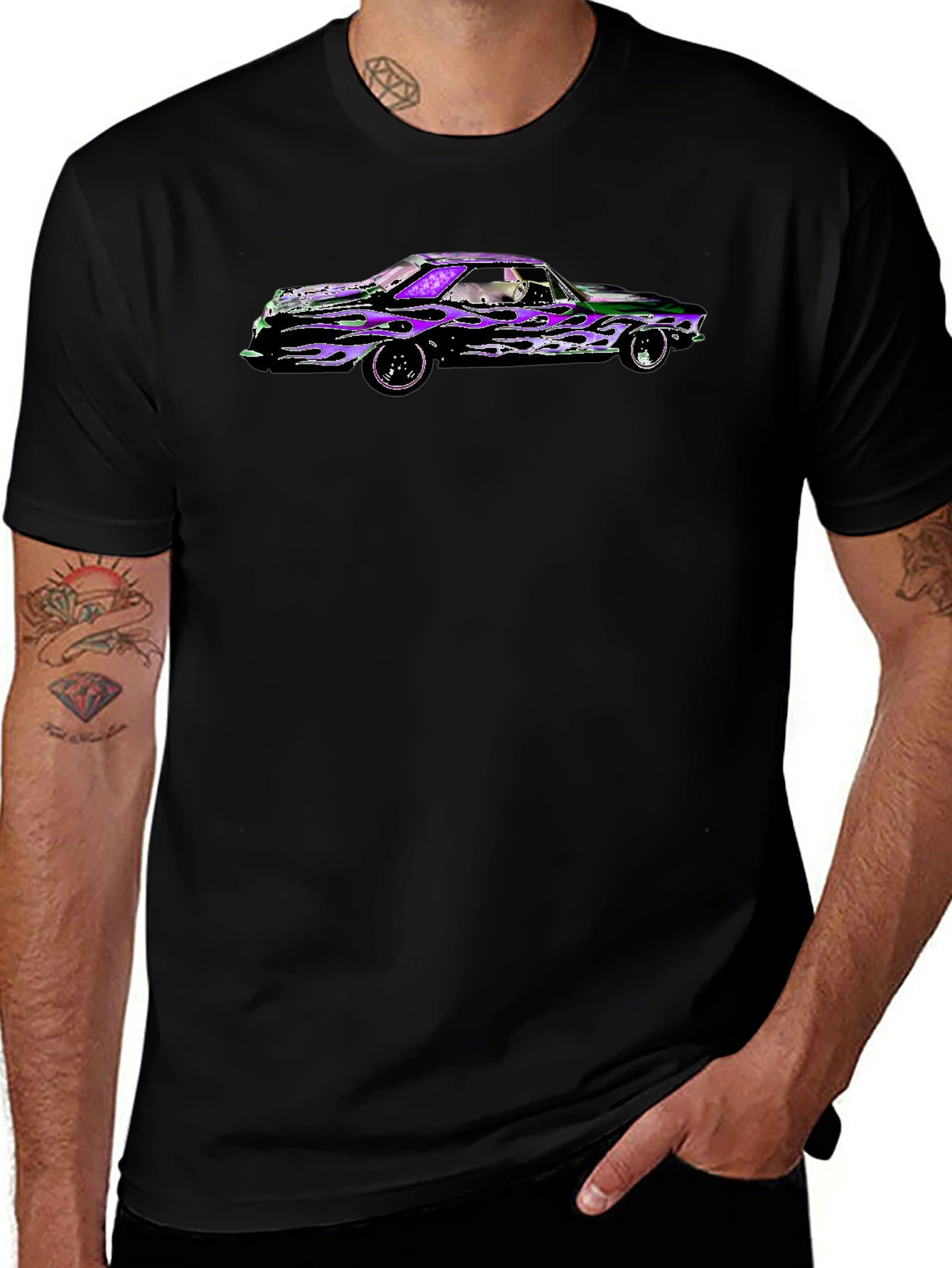 Flame Car Graphic Black T-Shirt