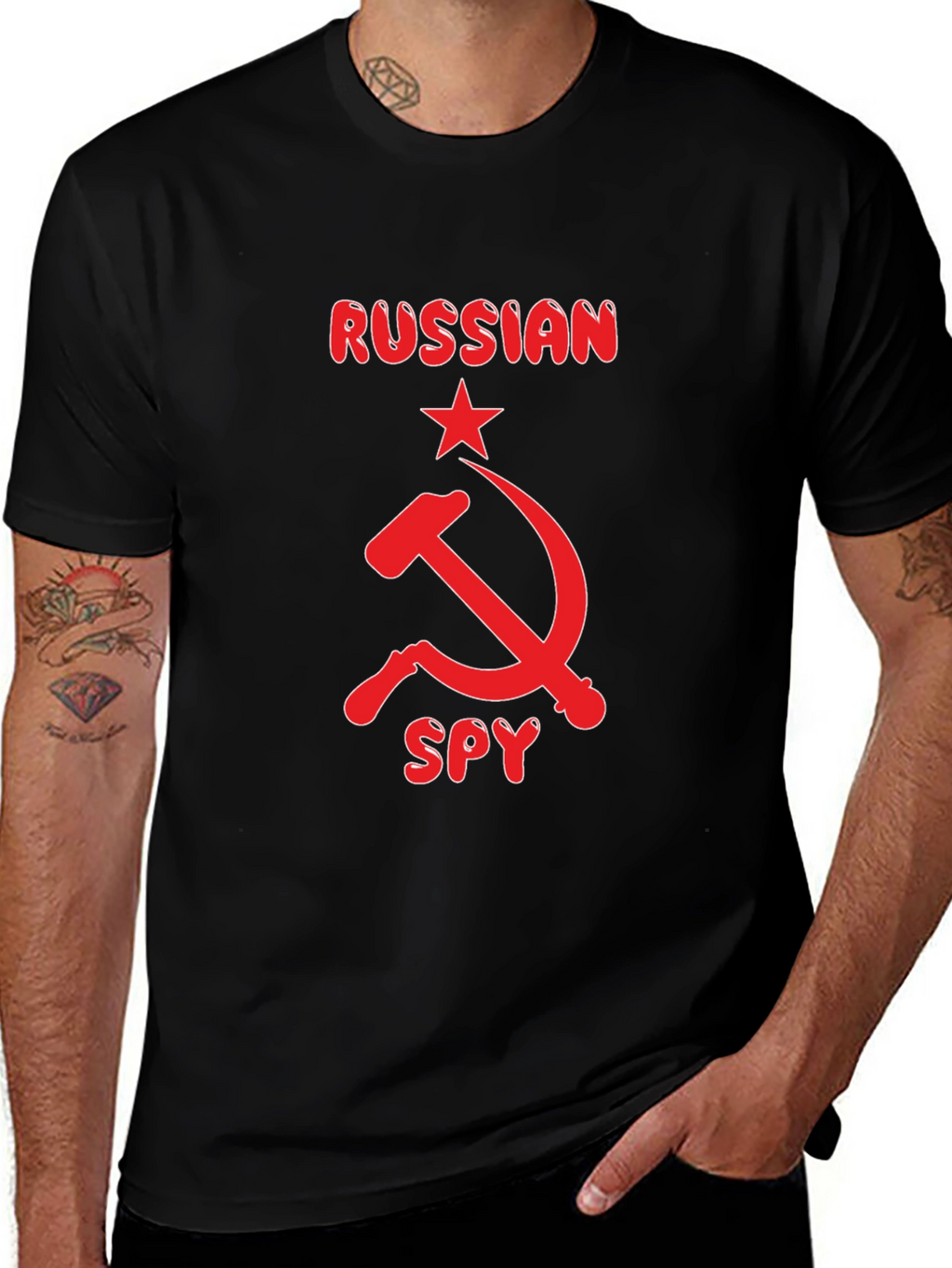 Russian Spy Graphic Tee - Black Cotton T-Shirt