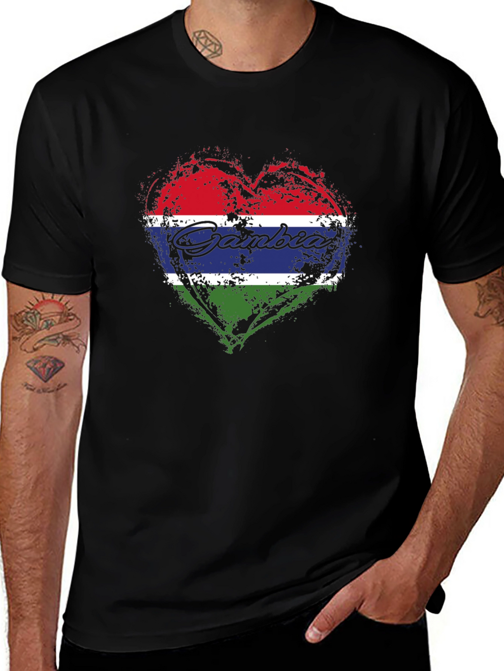 Gambia Flag Heart T-Shirt - Black