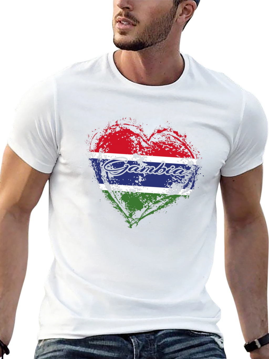 Gambia Flag Heart T-Shirt - Black